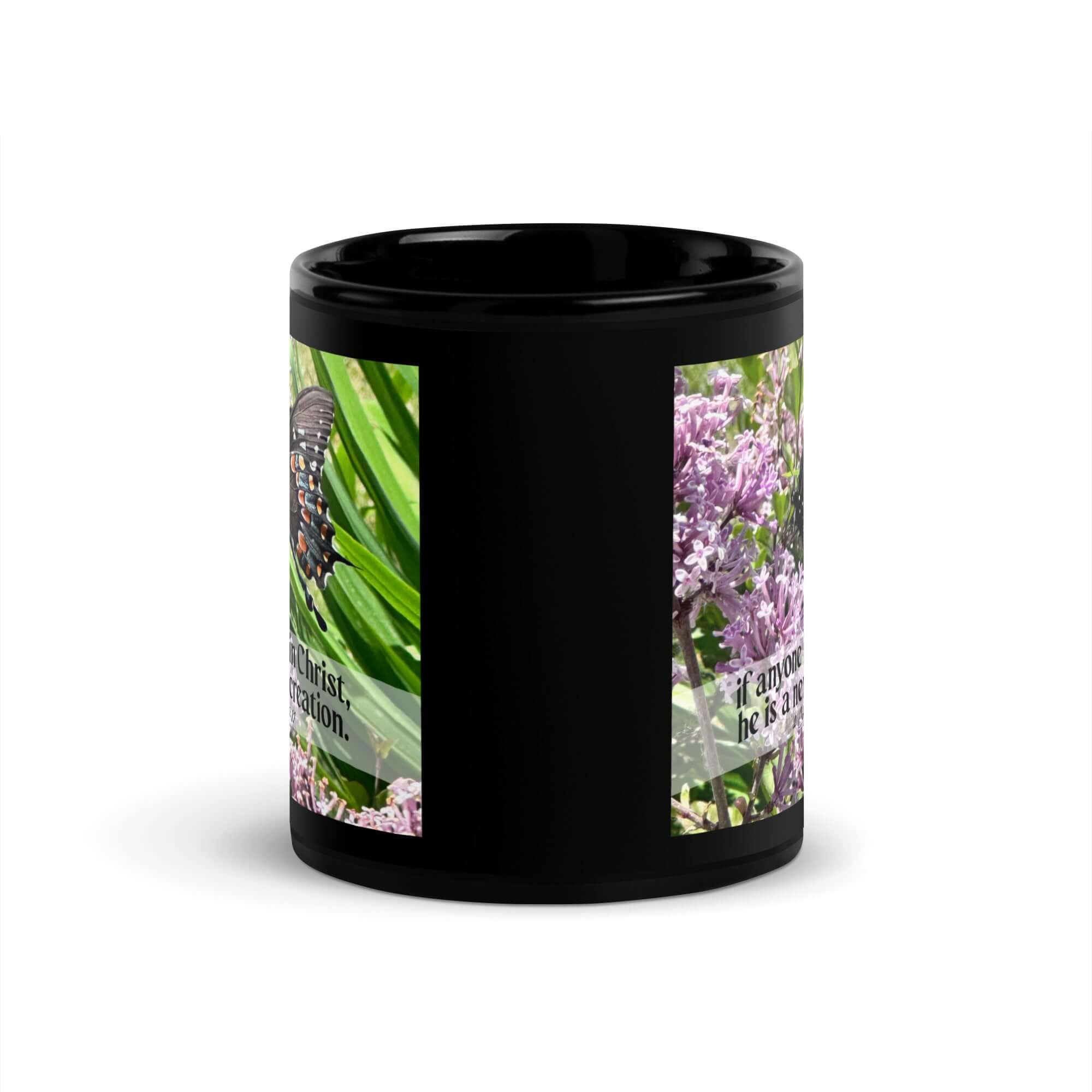 2 Corinthians 5:17 Bible Verse, Butterfly Black Glossy Mug
