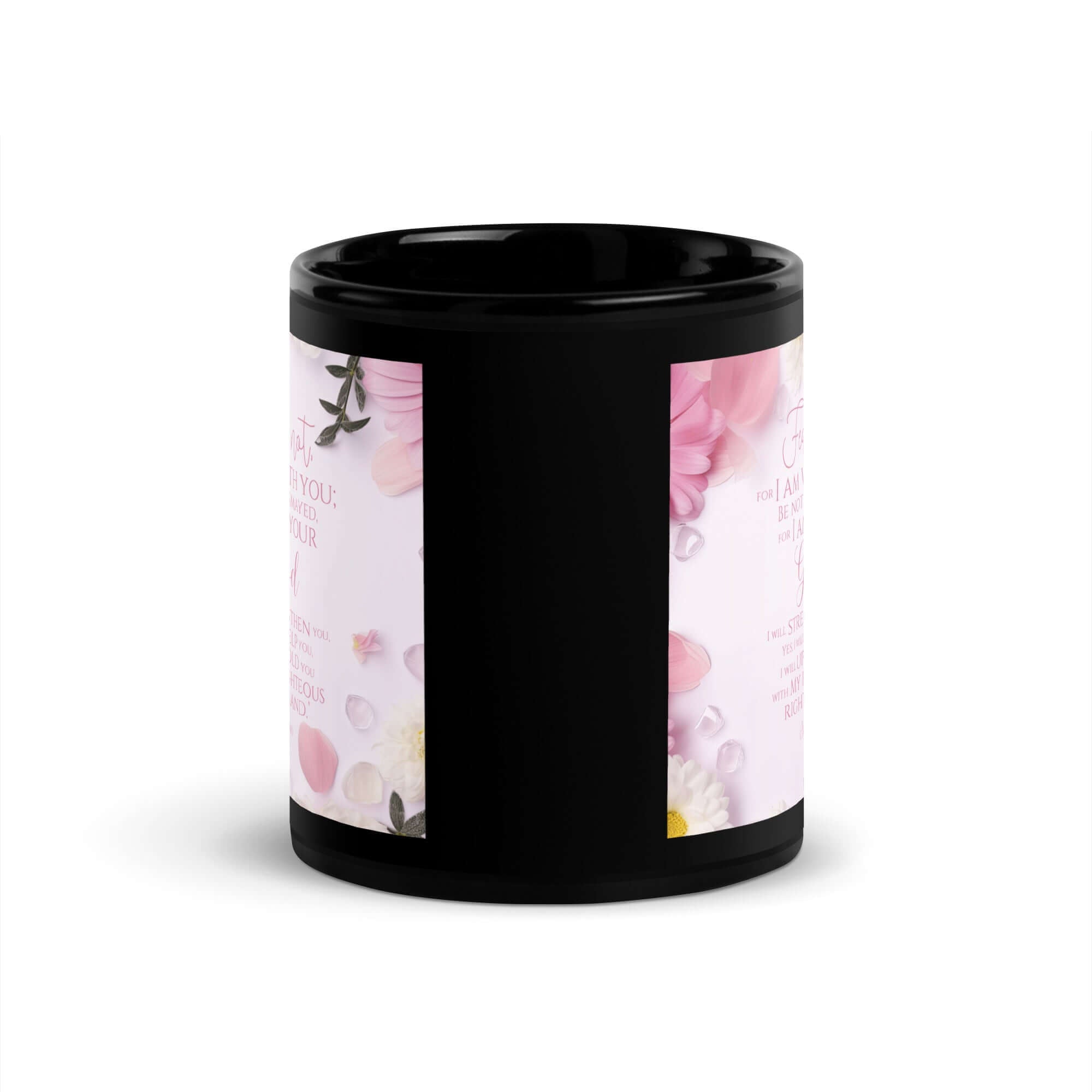 Isaiah 41:10 Bible Verse, God will strengthen you Black Glossy Mug
