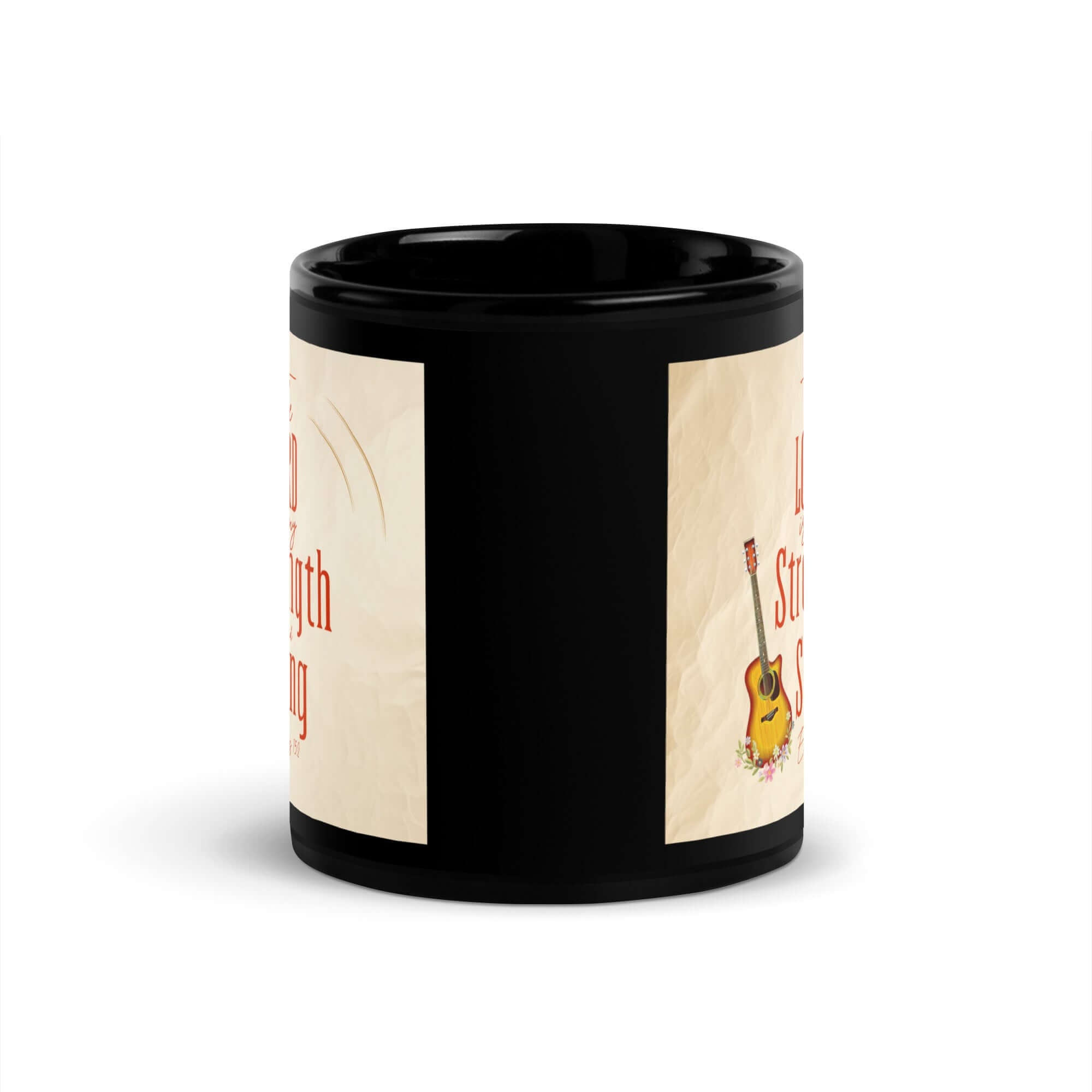 Exodus 15:2 Bible Verse, The LORD is my strength Black Glossy Mug