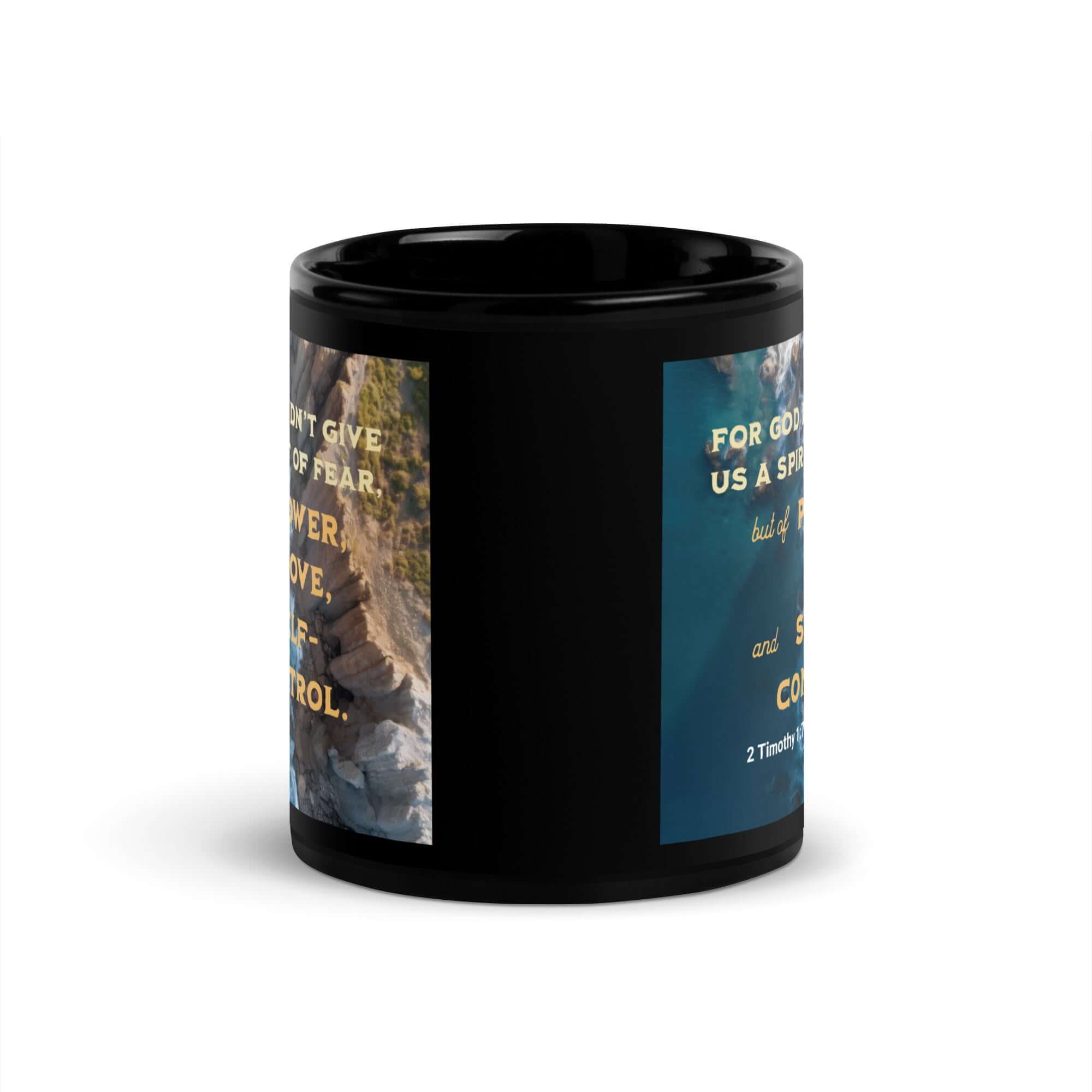 2 Timothy 1:7 Bible Verse, Power, Love, Self-Control Black Glossy Mug