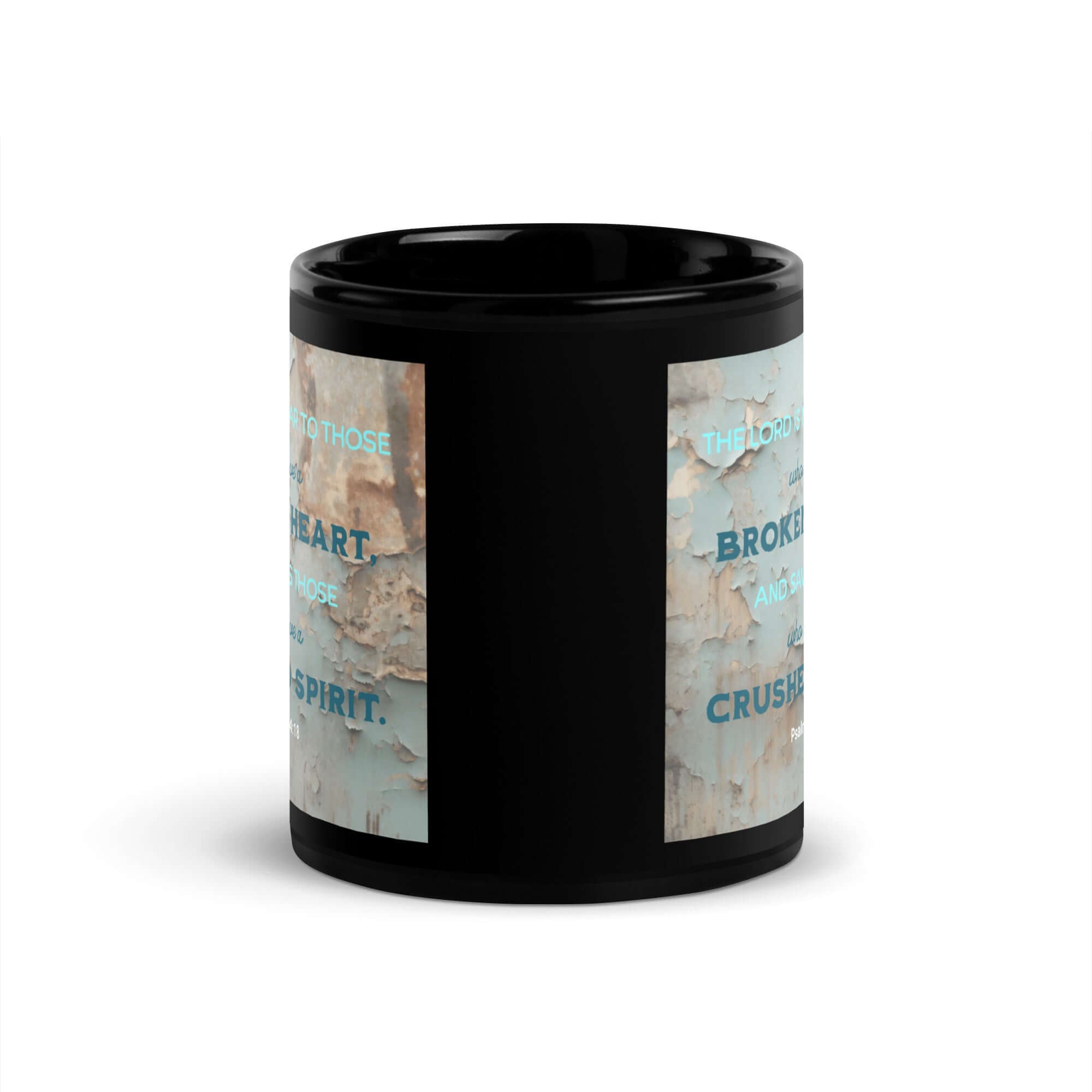 Psalm 34:18 Bible Verse, The LORD is Near Black Glossy Mug