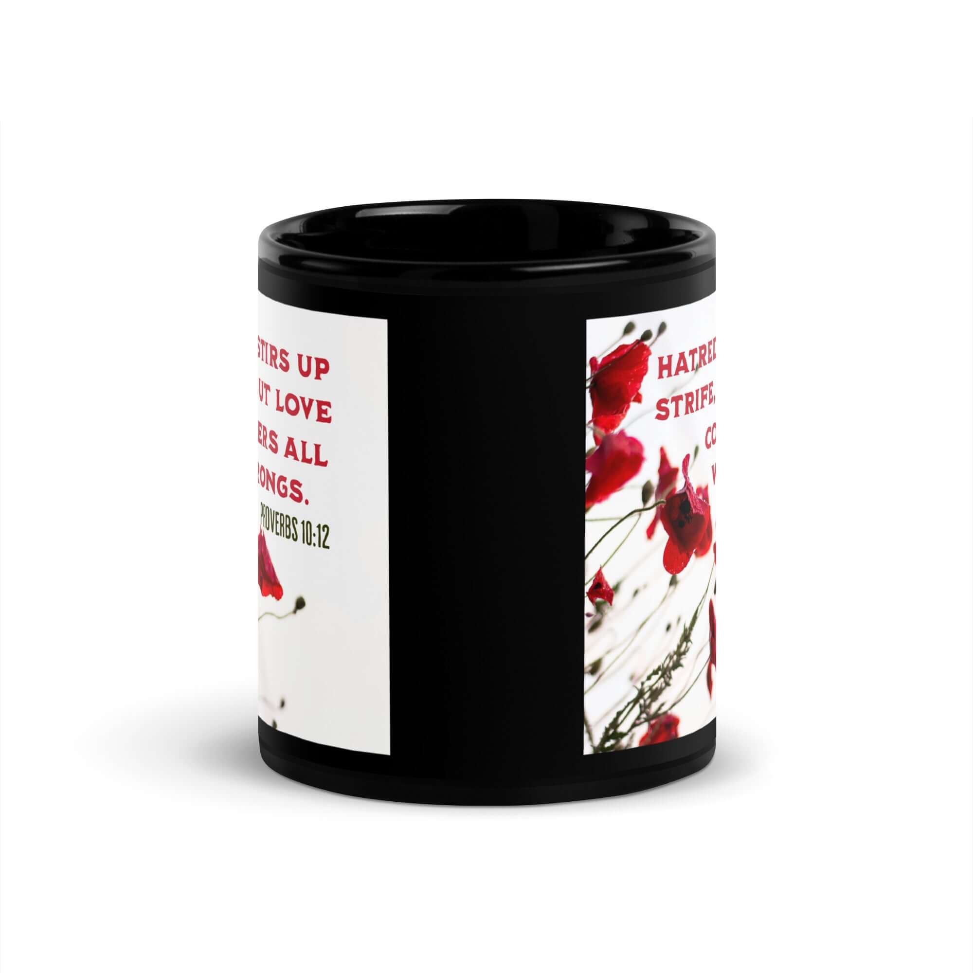 Proverbs 10:12 Bible Verse, Love Covers All Black Glossy Mug