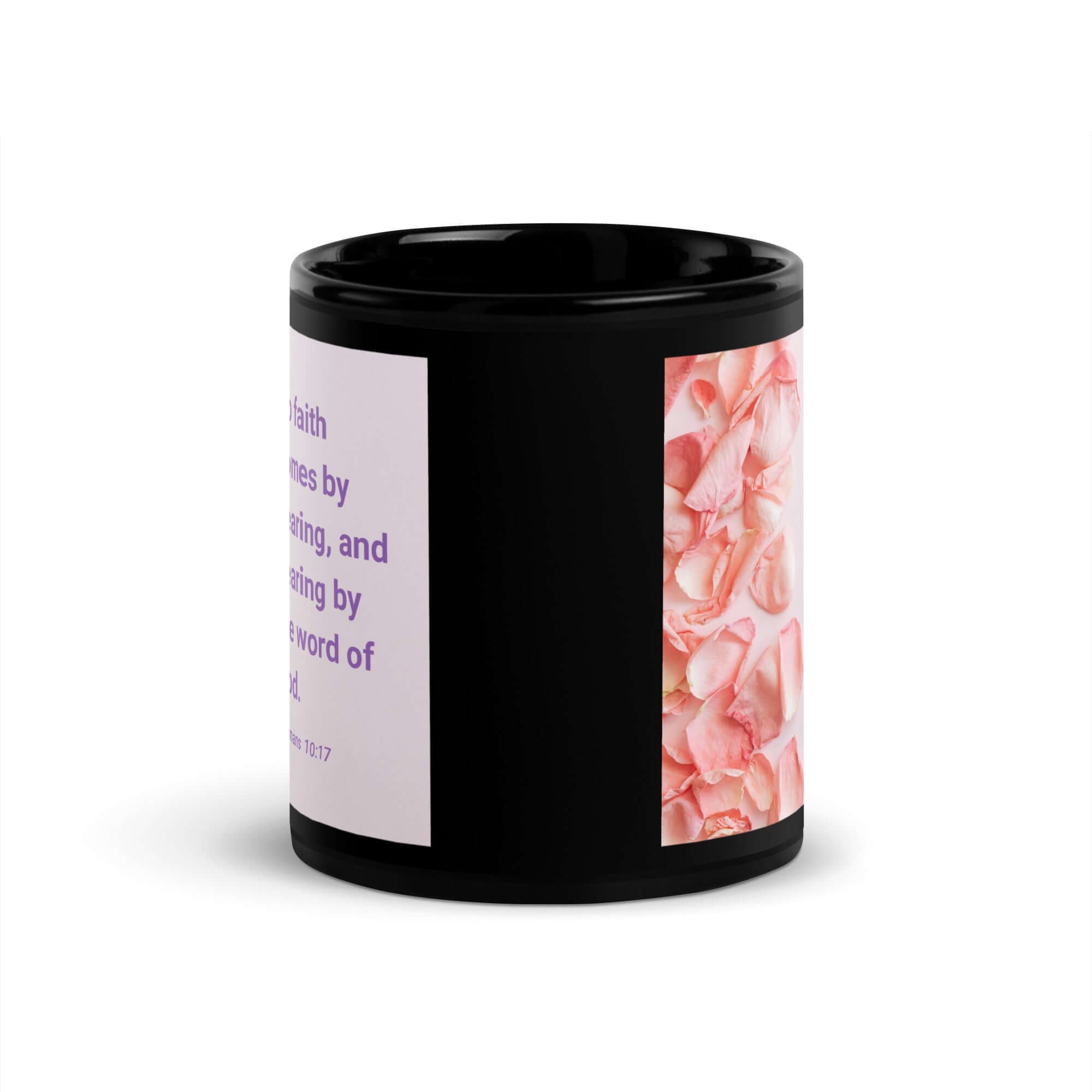 Romans 10:17 Bible Verse, faith comes by Black Glossy Mug