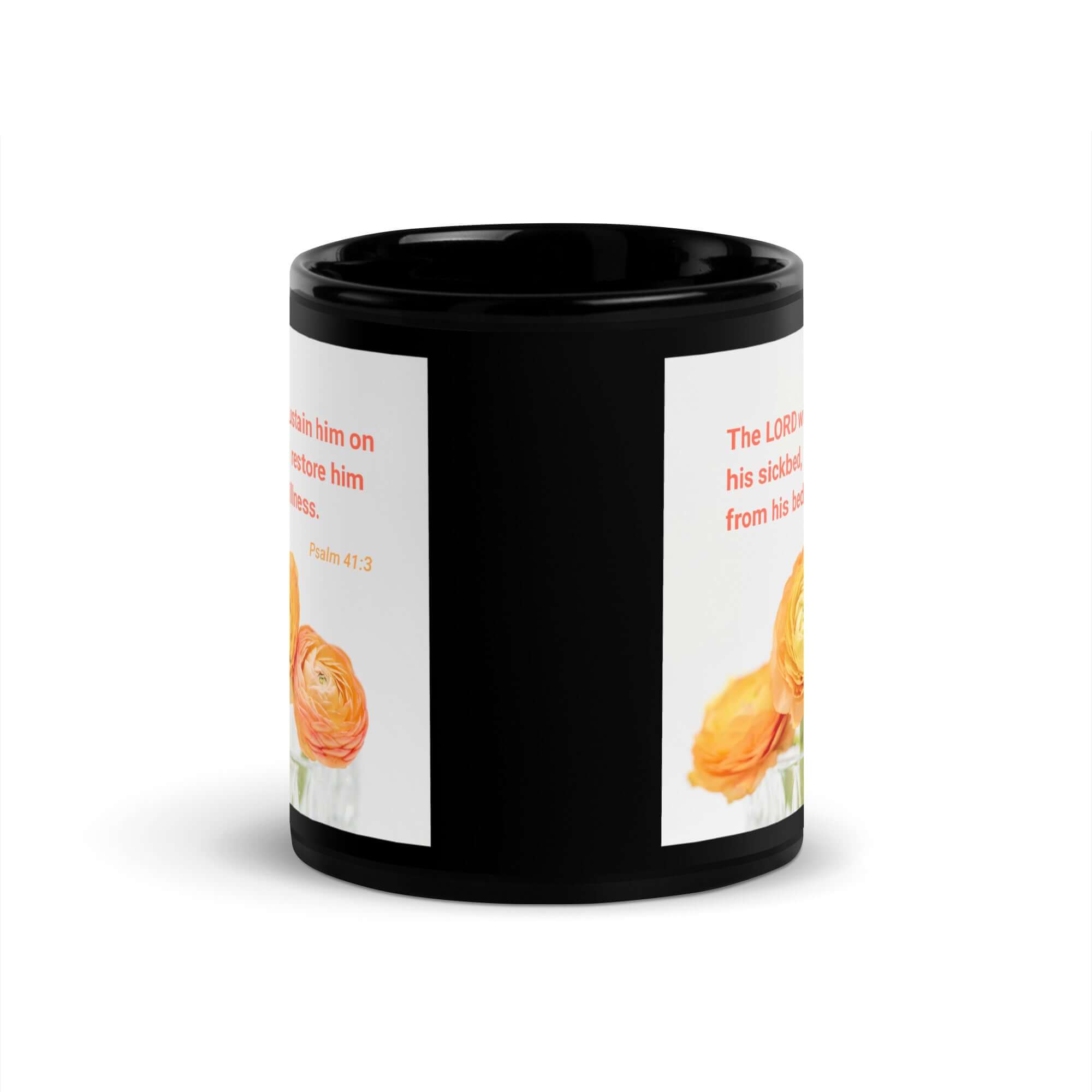Psalm 41:3 Bible Verse, LORD will sustain Black Glossy Mug