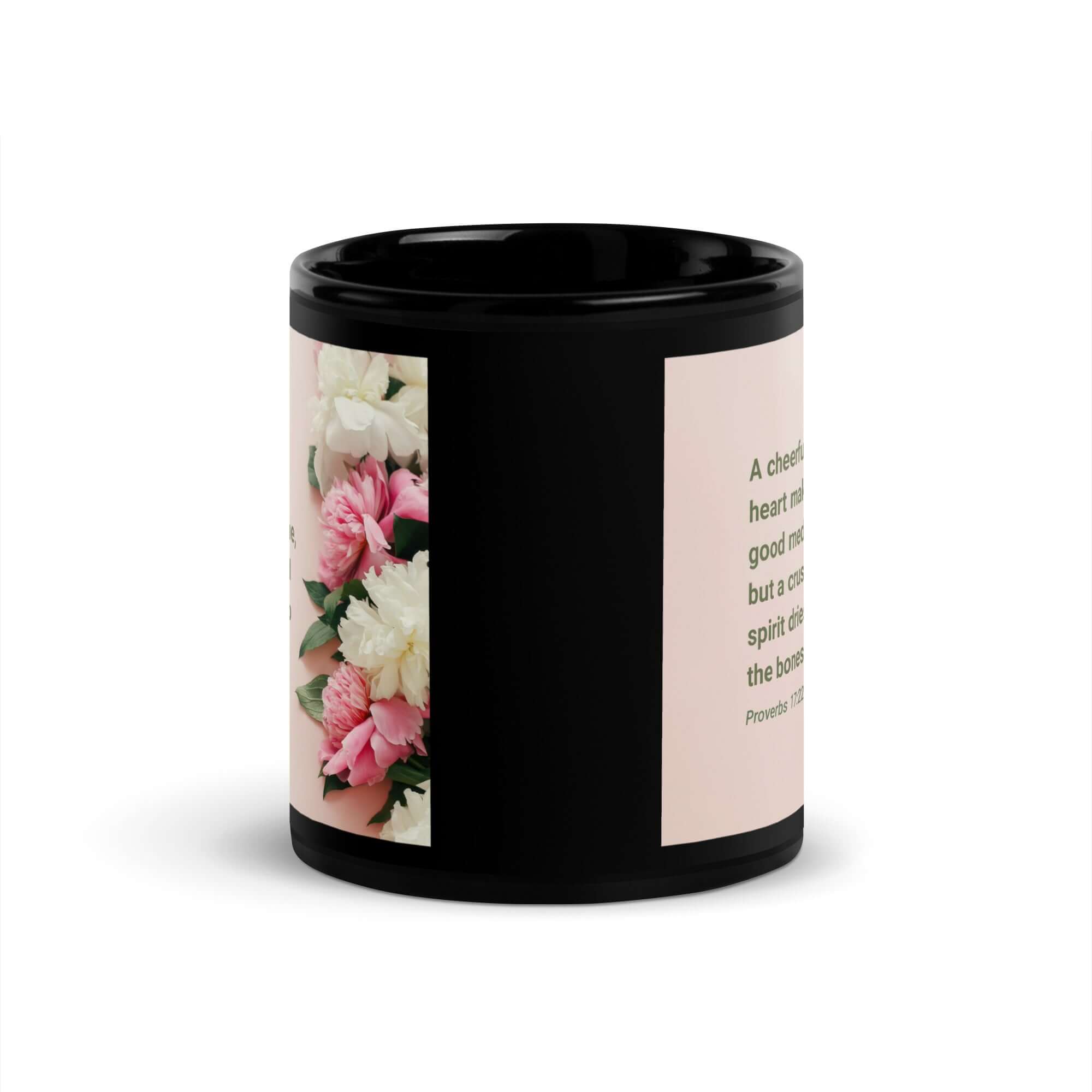 Proverbs 17:22 Bible Verse, good medicine Black Glossy Mug