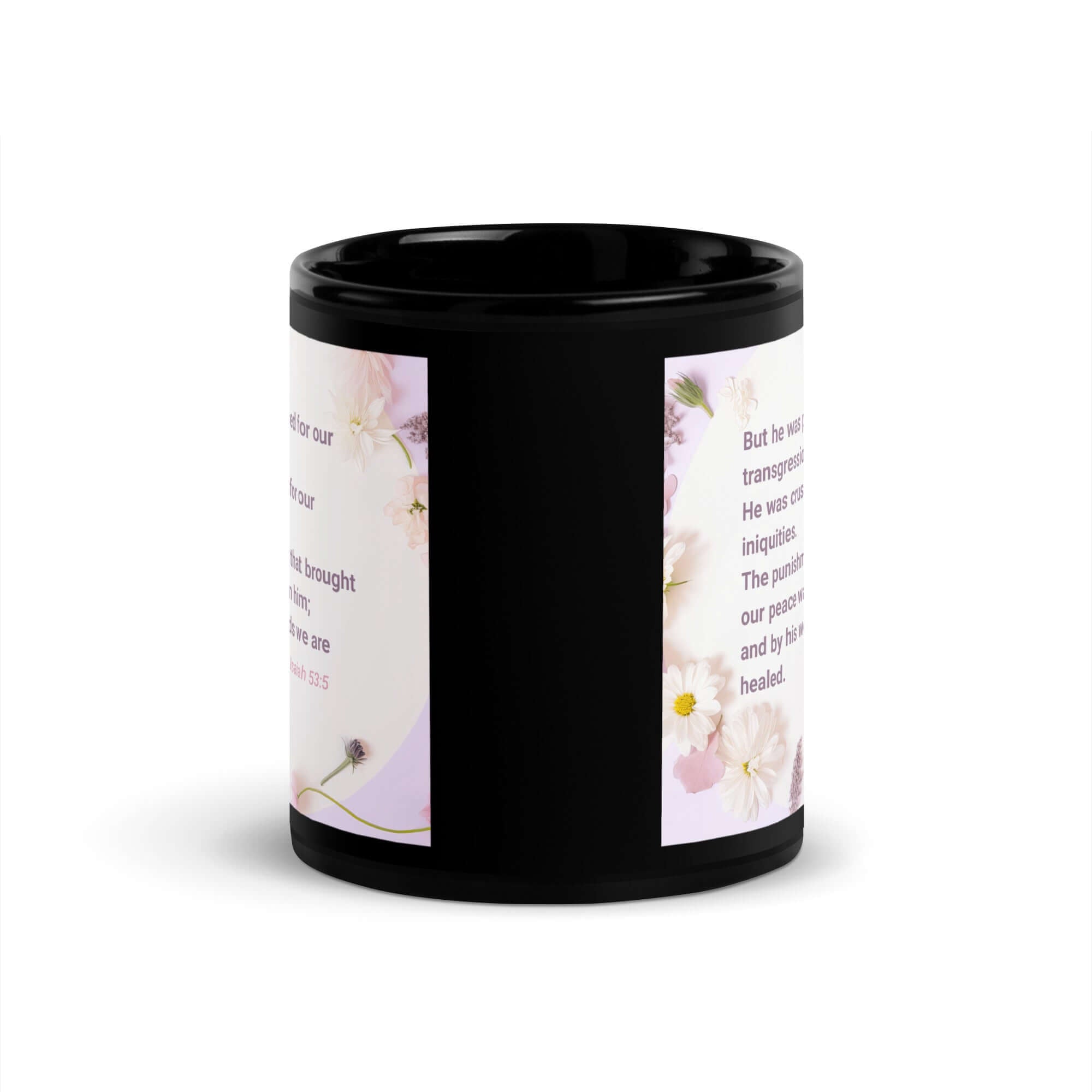 Isaiah 53:5 Bible Verse, by his wounds Black Glossy Mug