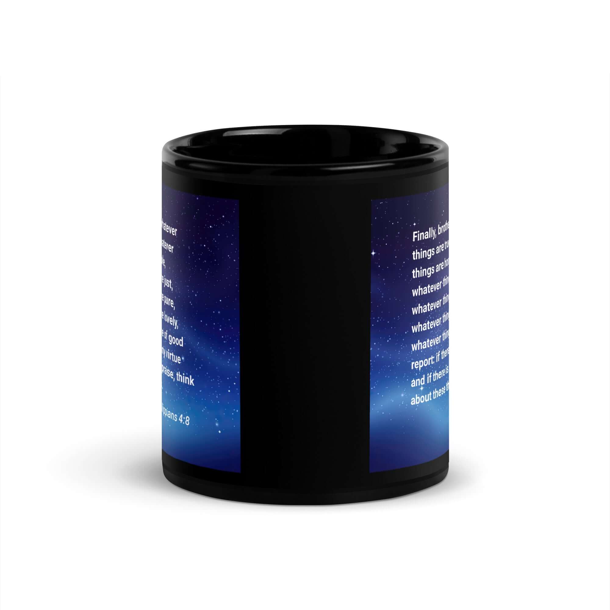 Philippians 4:8 Bible Verse, Think these things Black Glossy Mug