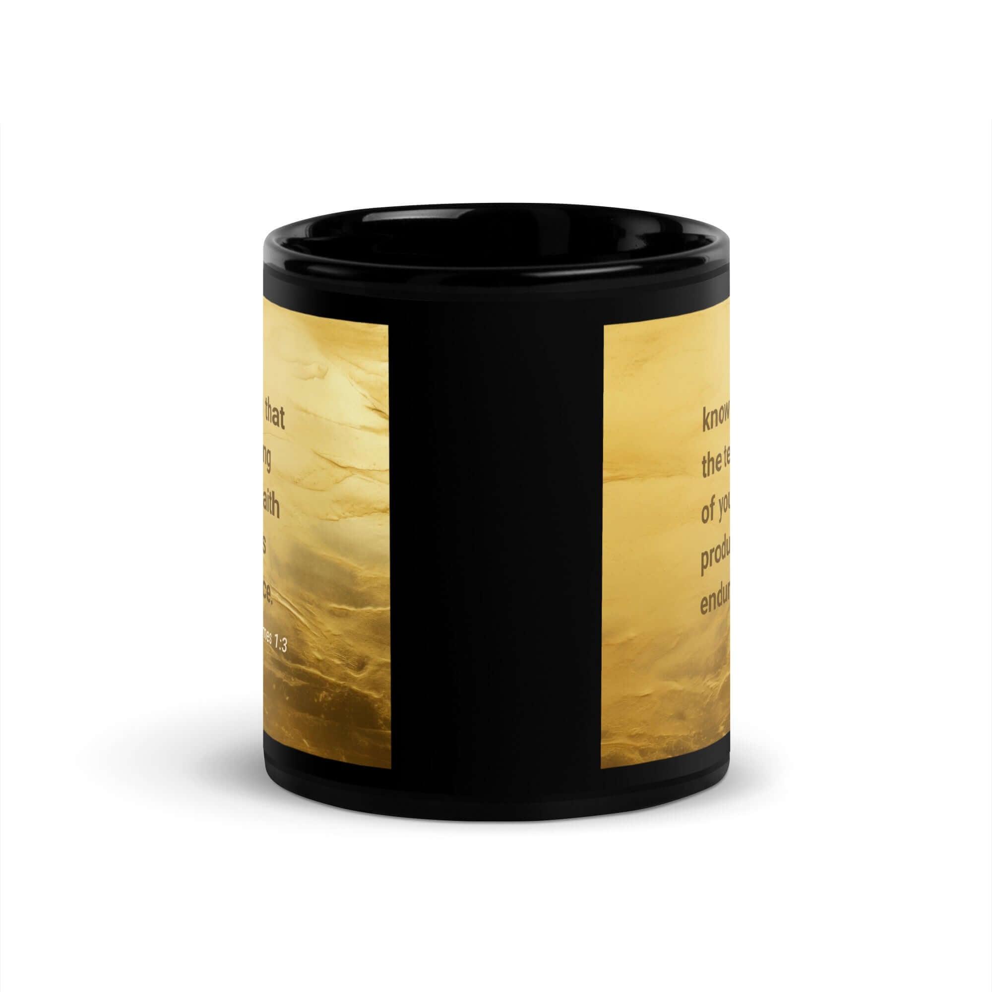 James 1:3 Bible Verse, testing of your faith Black Glossy Mug