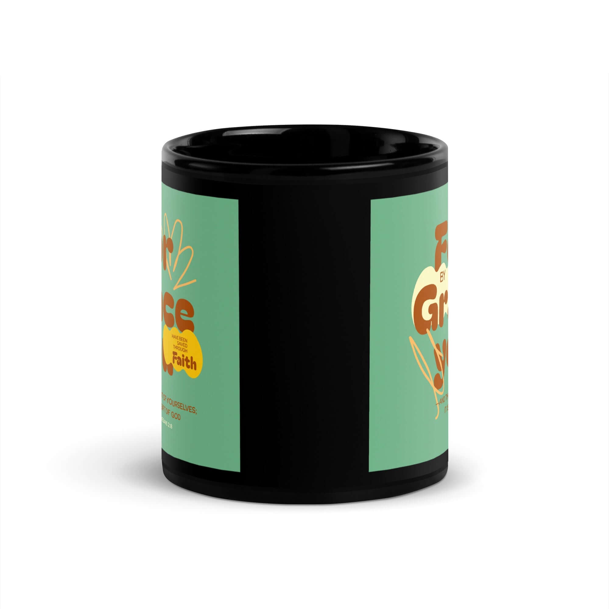 Ephesians 2:8 Bible Verse, for by grace Black Glossy Mug