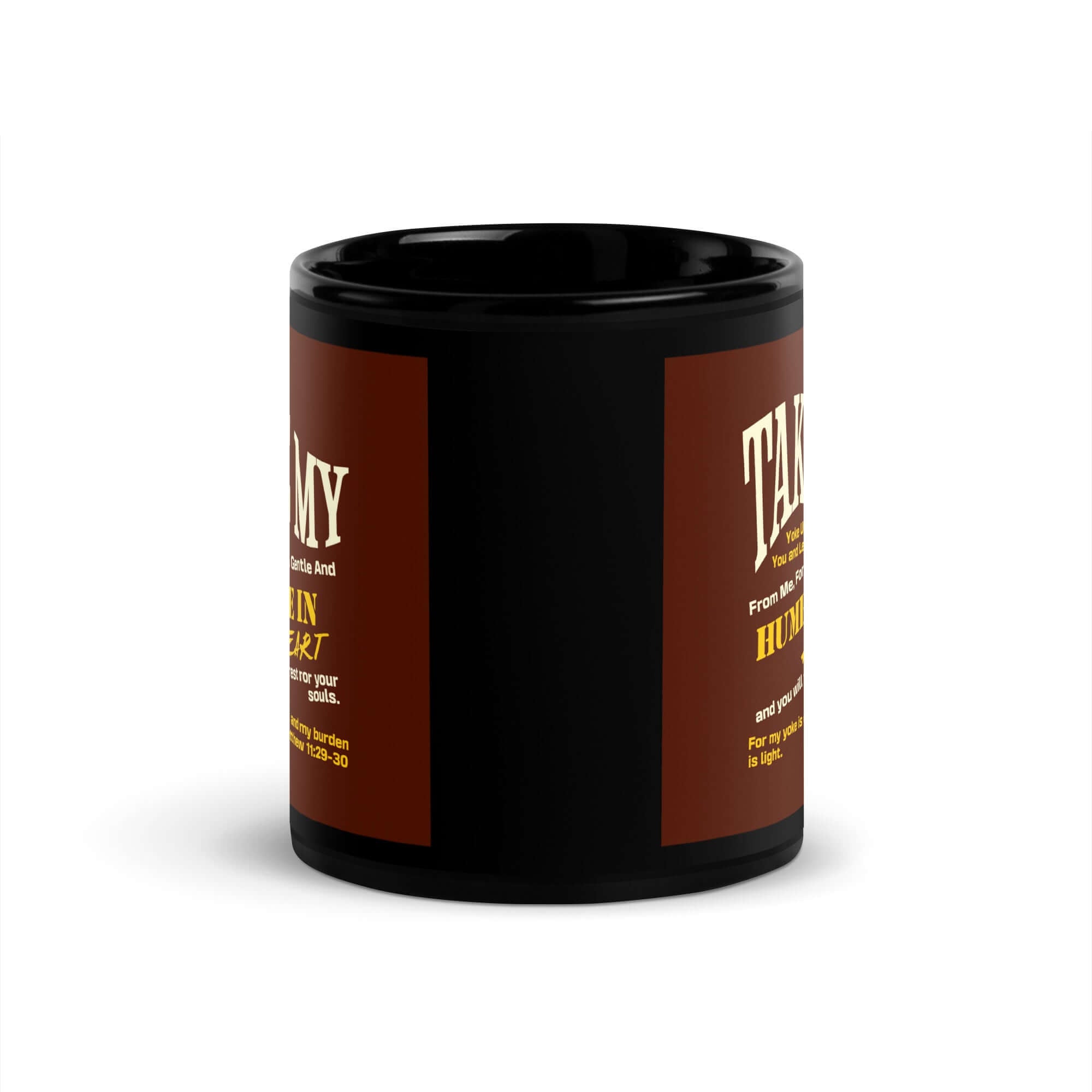 Matthew 11:29-30 Bible Verse, learn from me Black Glossy Mug