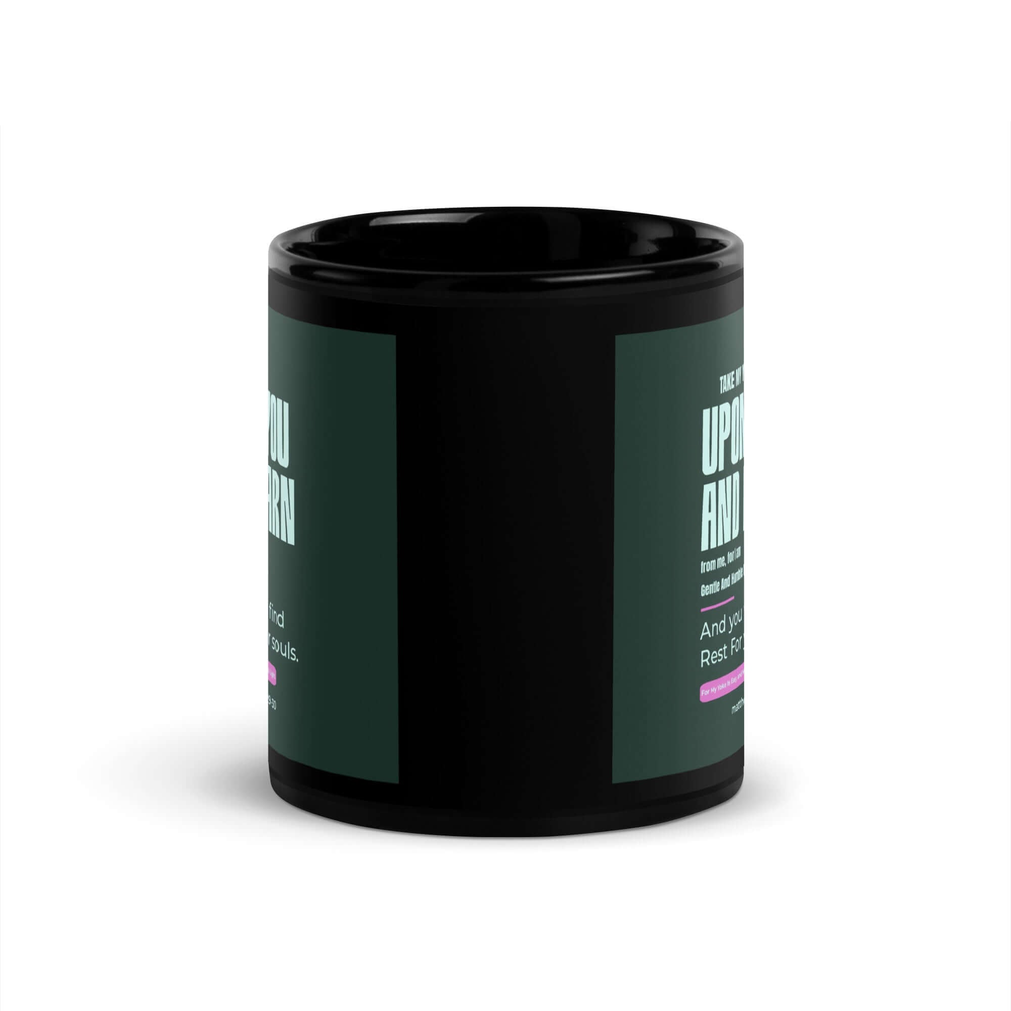 Matthew 11:29-30 Bible Verse, I am gentle Black Glossy Mug
