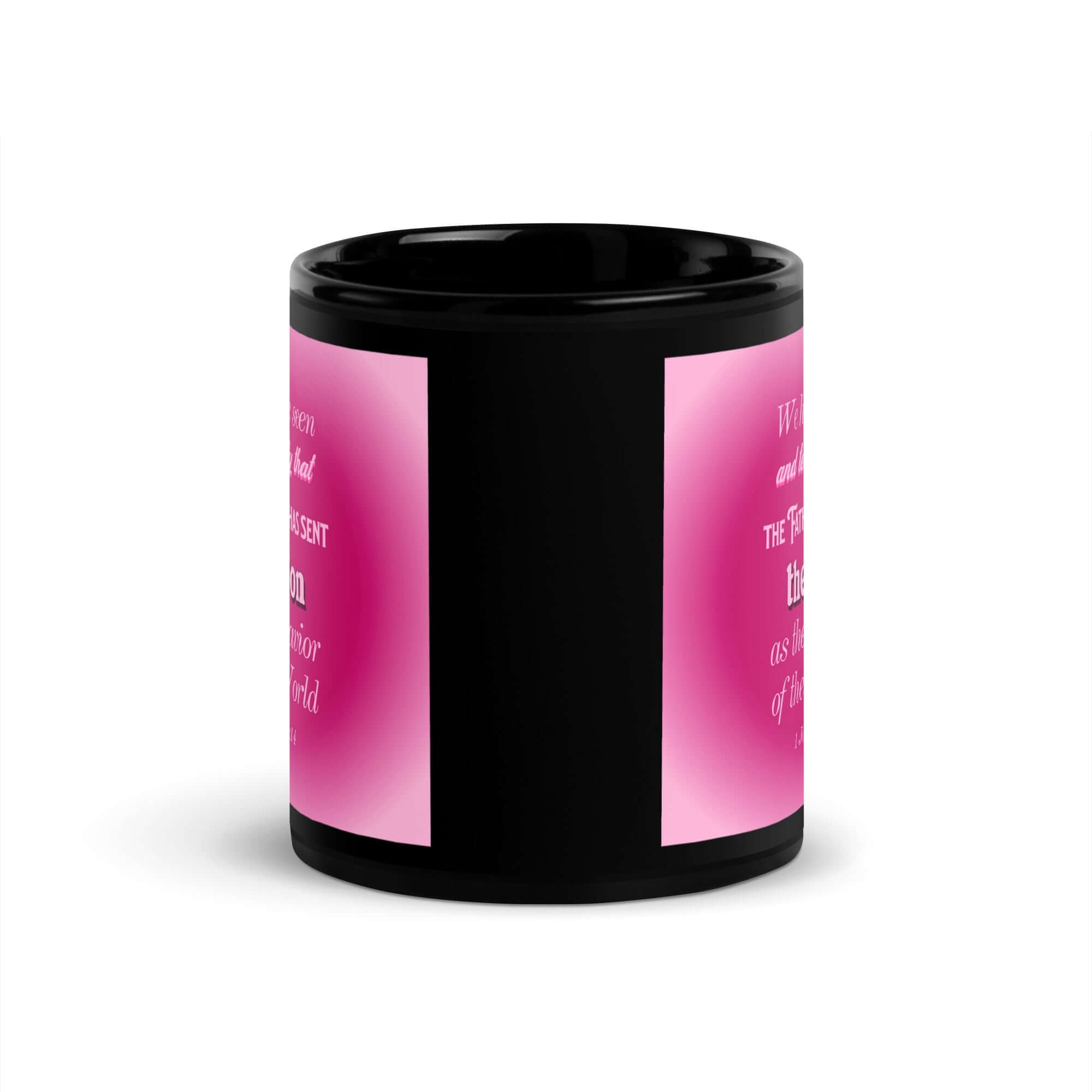 1 John 4:14 Bible Verse, that the Father Black Glossy Mug