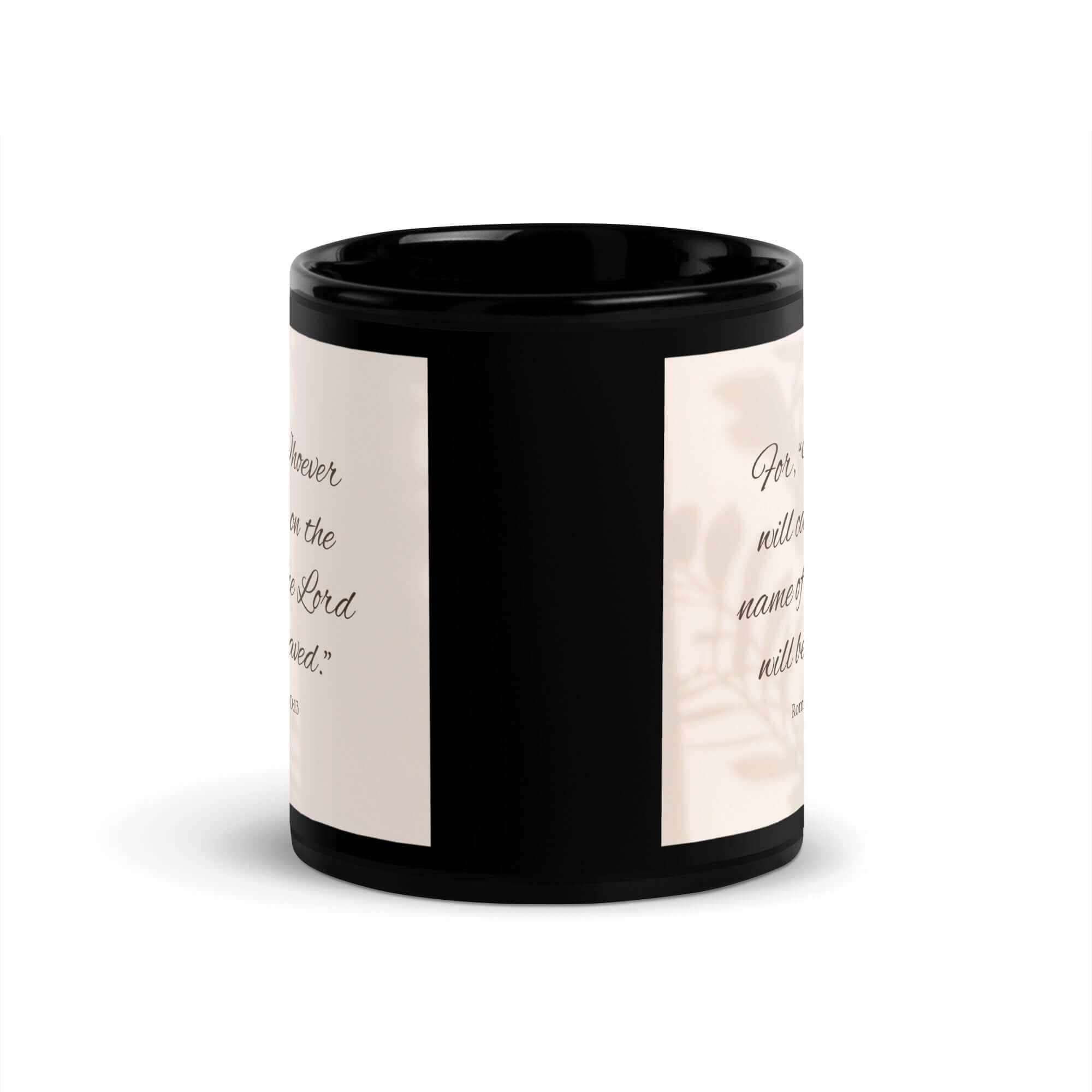 Romans 10:13 Bible Verse, Whoever Black Glossy Mug