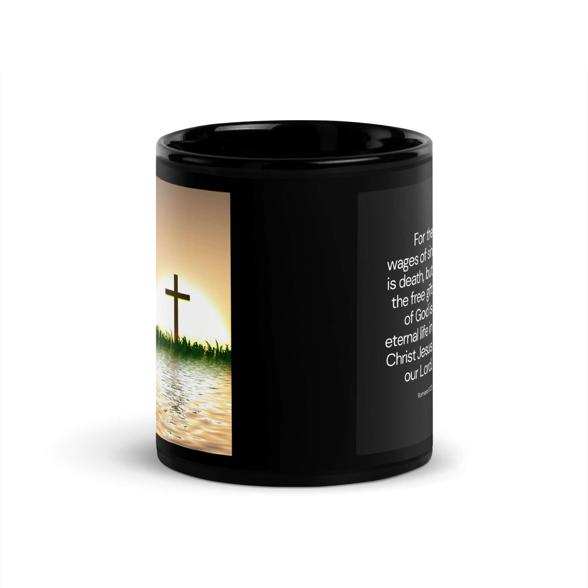Romans 6:23 Bible Verse, the wages Black Glossy Mug