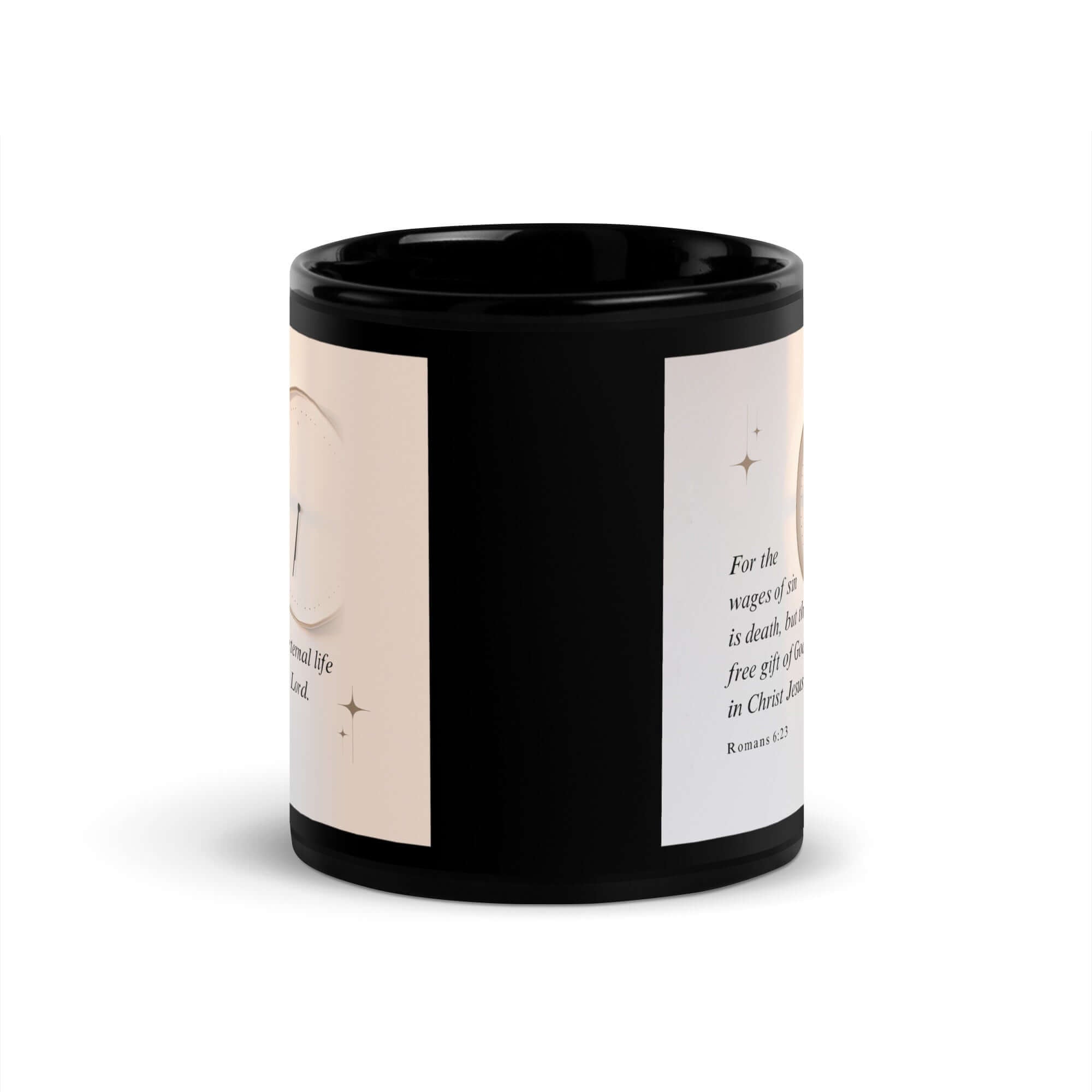 Romans 6:23 Bible Verse, our Lord Black Glossy Mug