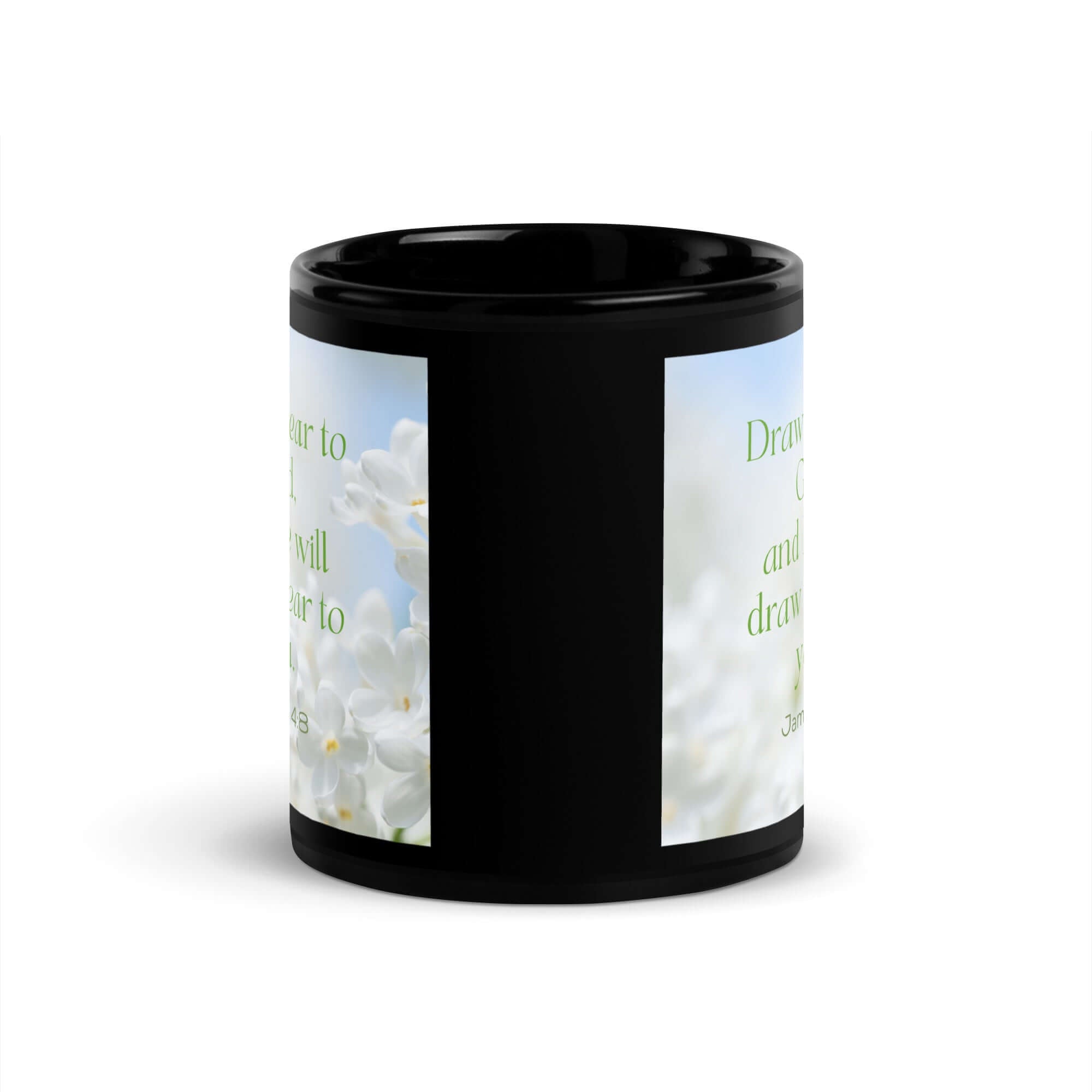James 4:8 Bible Verse, Draw near Black Glossy Mug