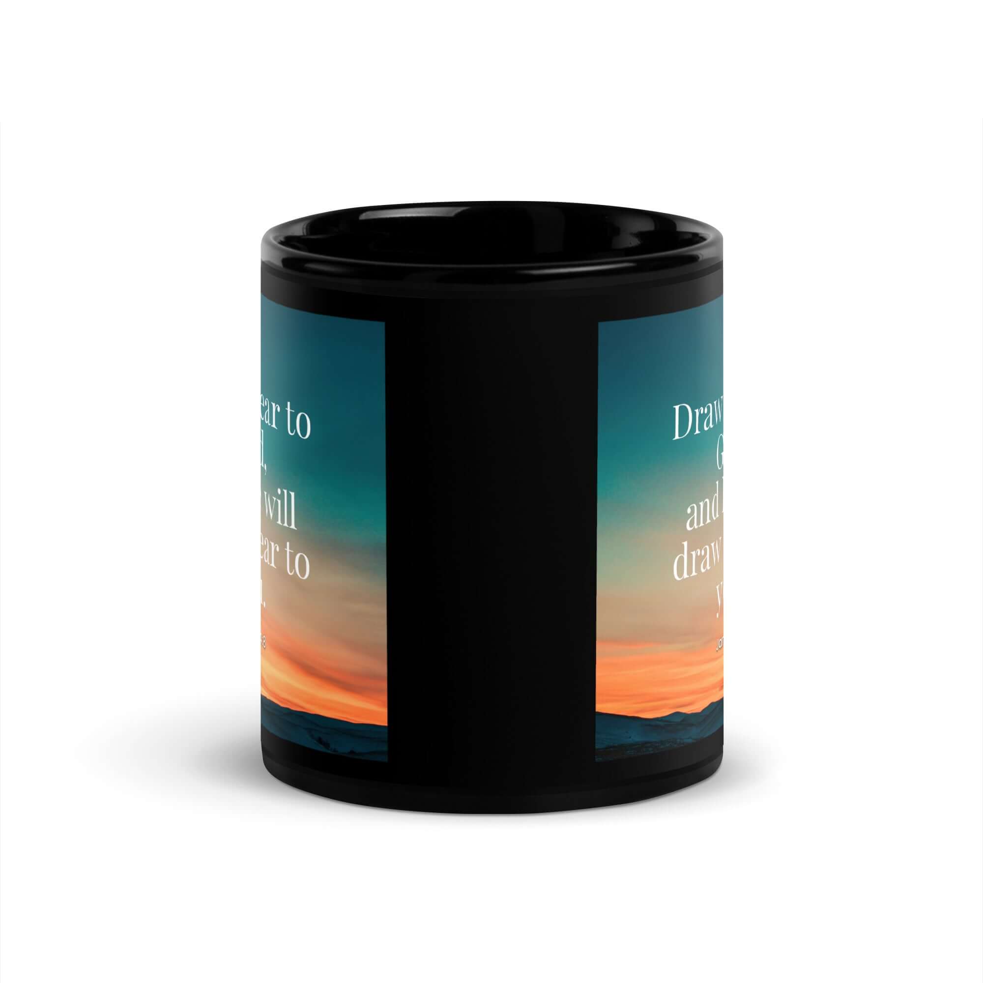 James 4:8 Bible Verse, near to God Black Glossy Mug