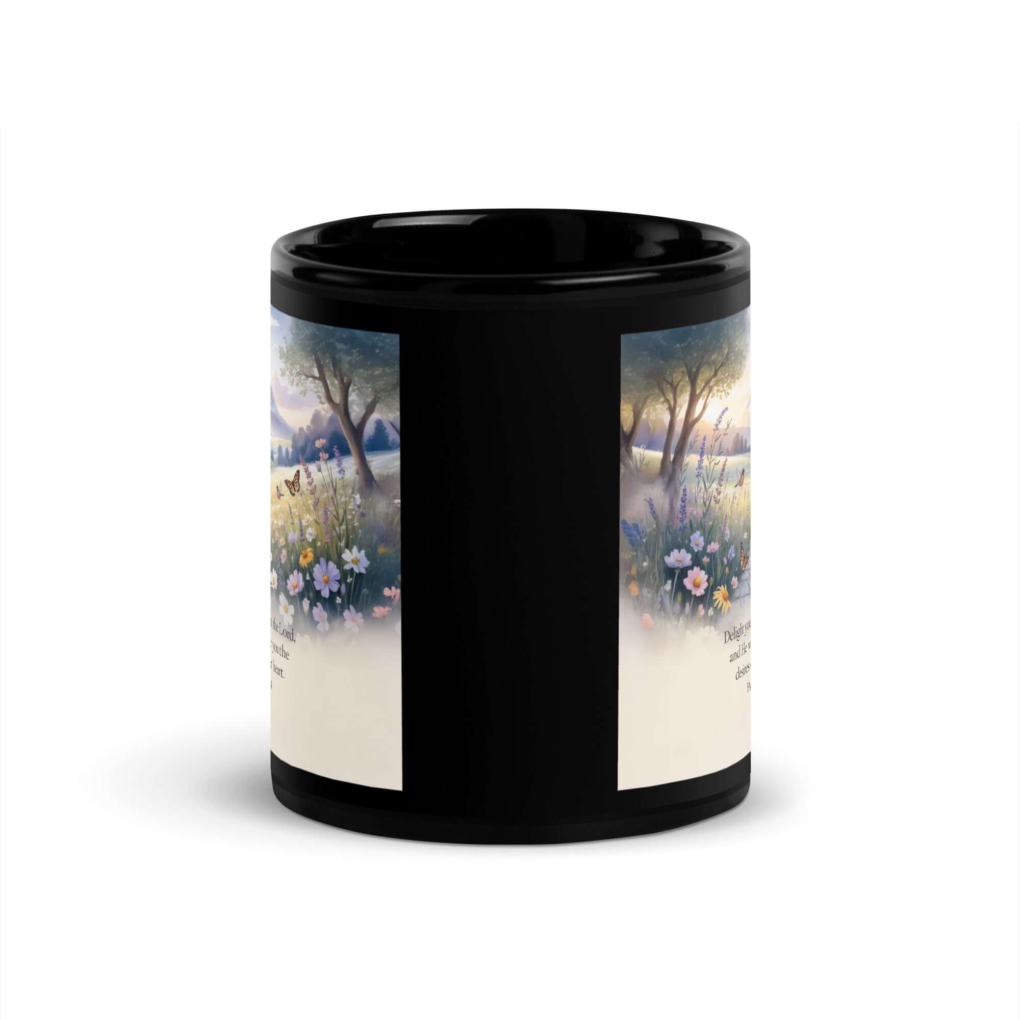 Psalm 37:4 Bible Verse, Delight Black Glossy Mug