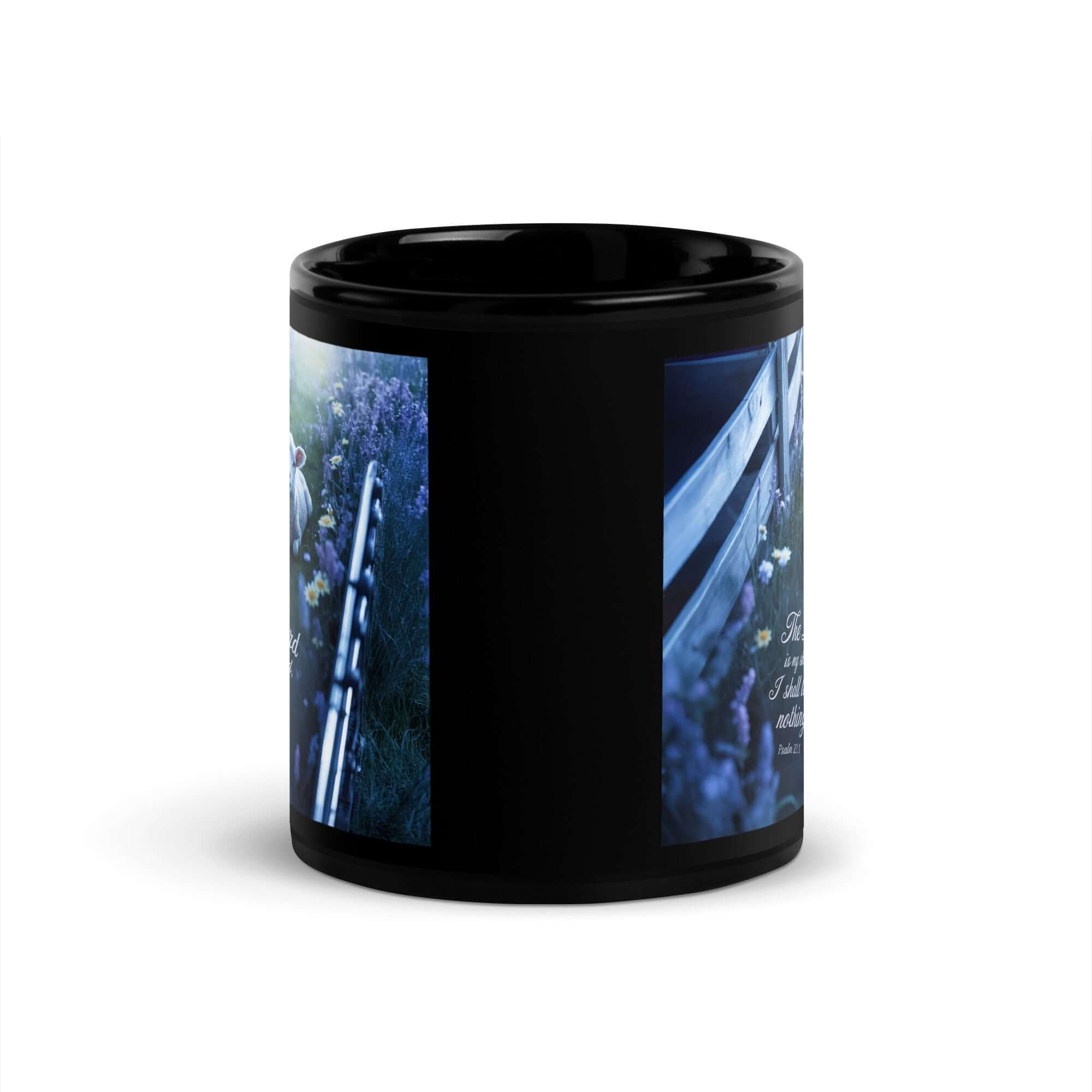 Psalm 23:1 Bible Verse, Shepherd Black Glossy Mug