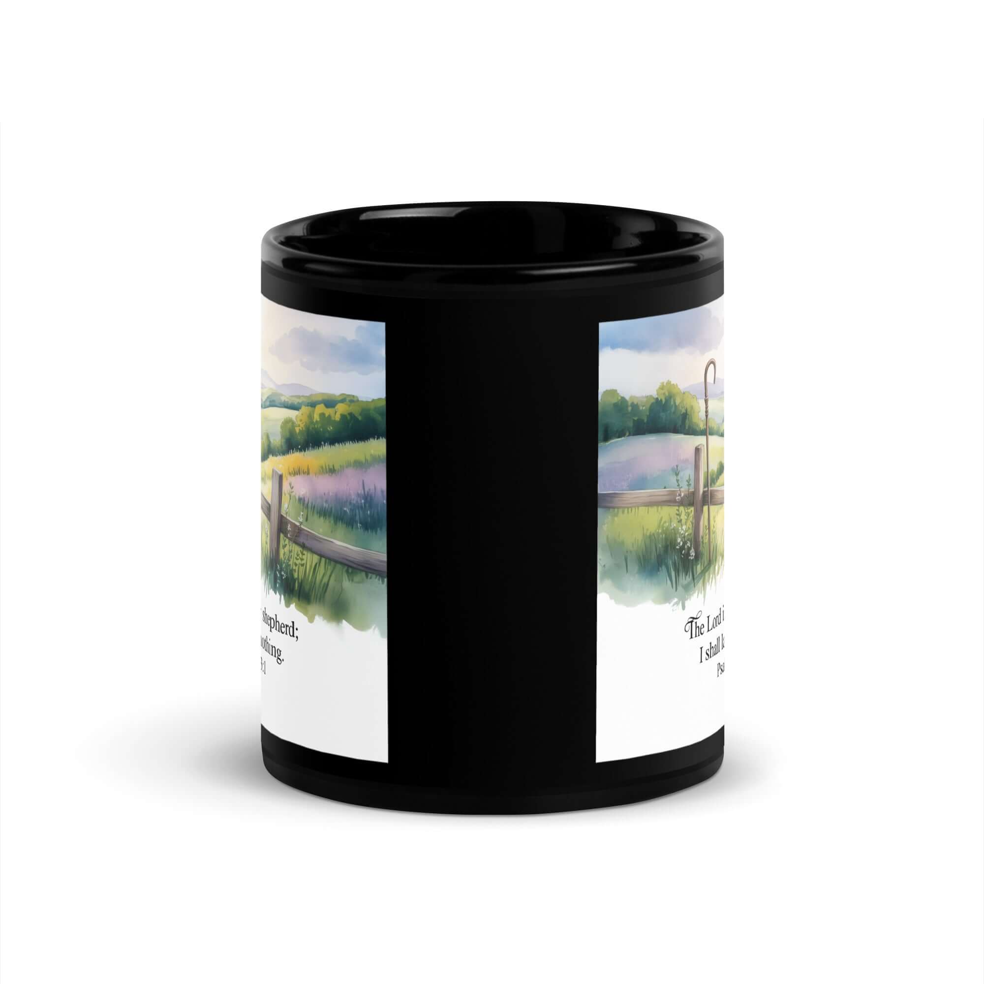 Psalm 23:1 Bible Verse, Lack Black Glossy Mug