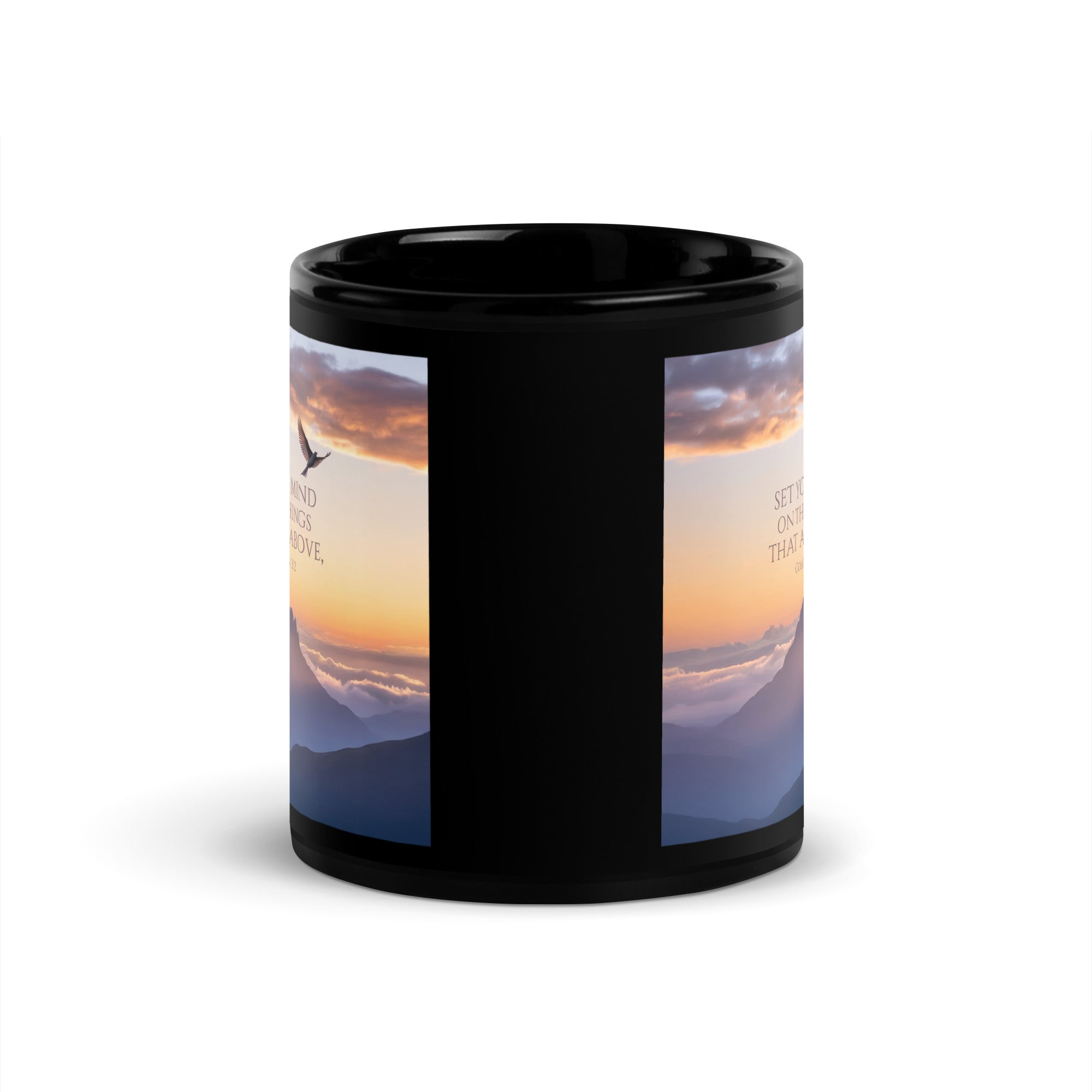 Colossians 3:2 Bible Verse are above Black Glossy Mug