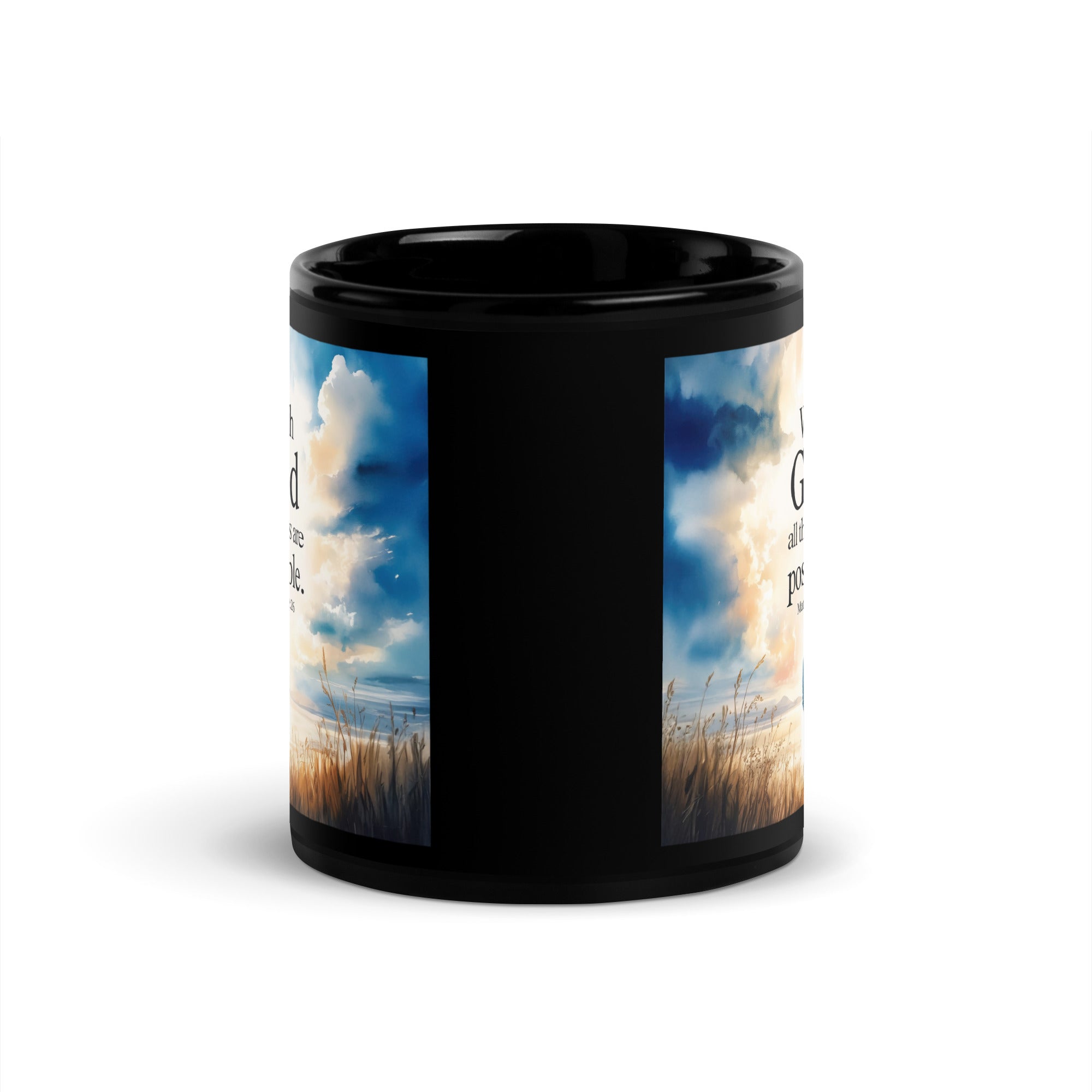 Matthew 19:26 Bible Verse Jesus Black Glossy Mug