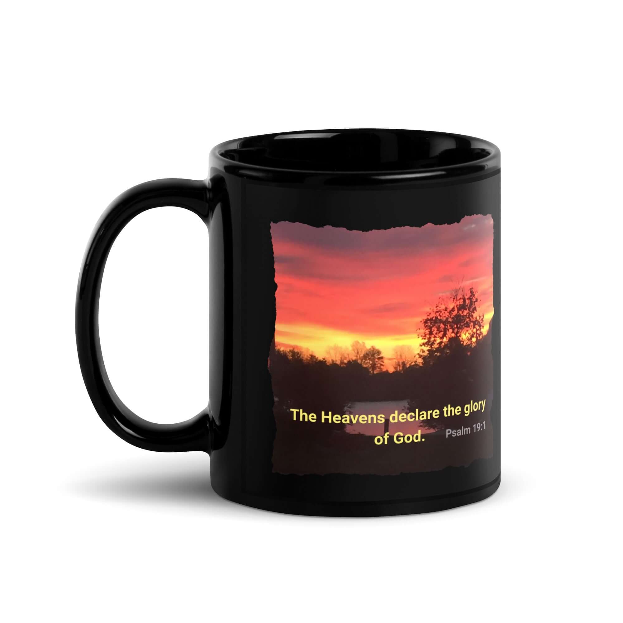 Psalm 19:1 Bible Verse, Sunset Glory Black Glossy Mug 11 oz