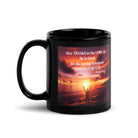 Psalm 107:1 Bible Verse, Give Thanks to the Lord Black Glossy Mug 11 oz