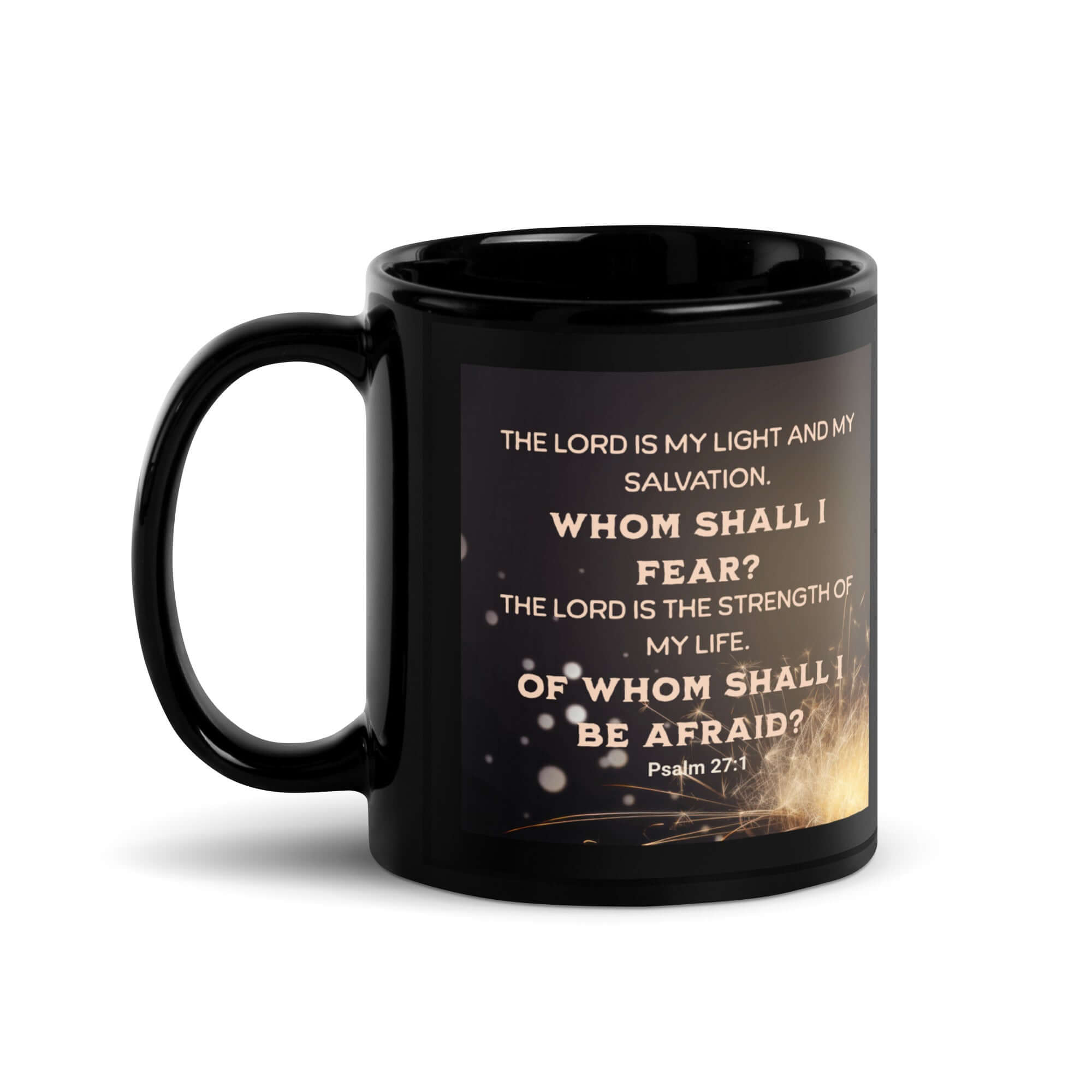Psalm 27:1 Bible Verse, The LORD is My Light Black Glossy Mug 11 oz