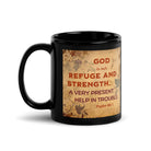 Psalm 46:1 Bible Verse, God is Our Refuge Black Glossy Mug 11 oz