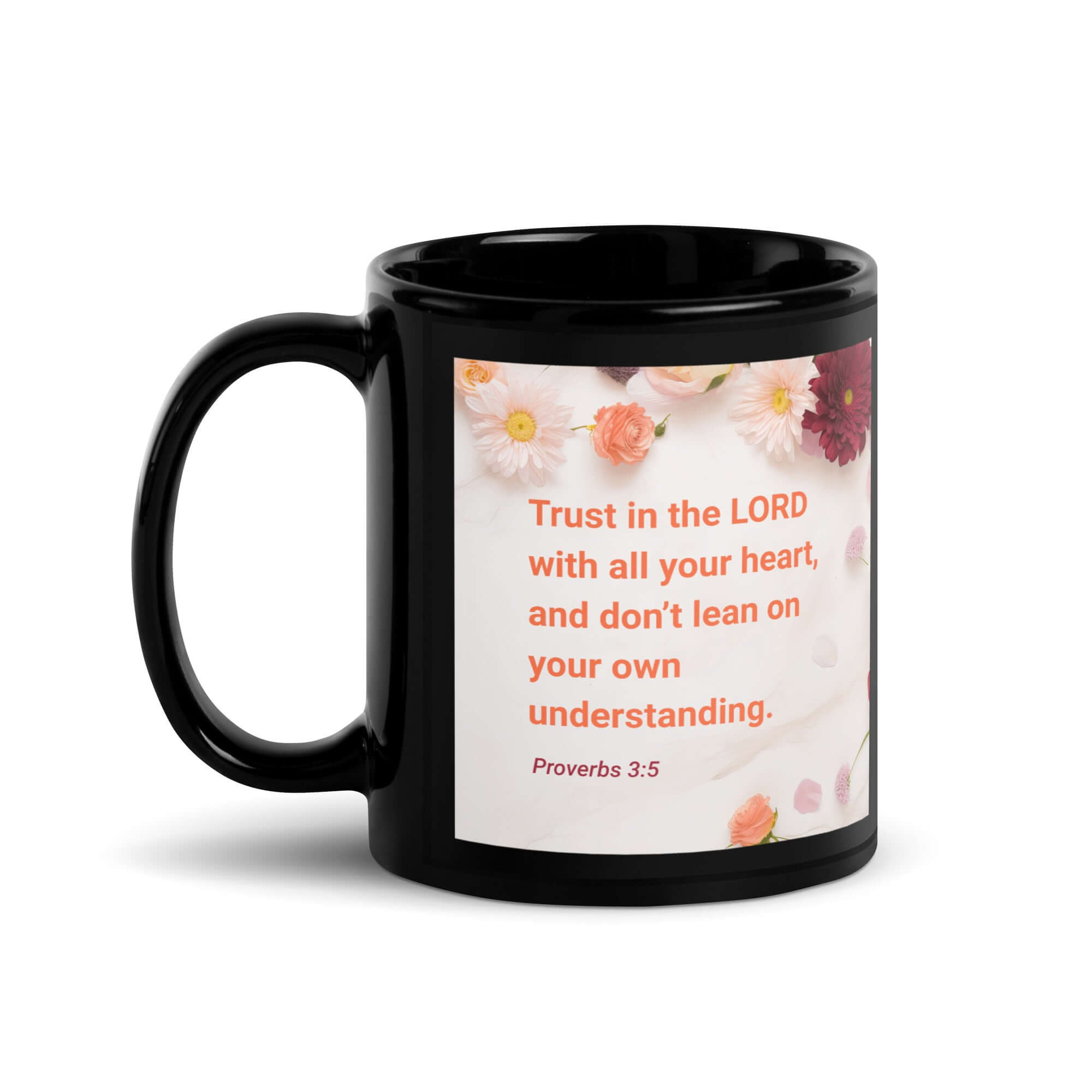 Proverbs 3:5 Bible Verse, Trust in the LORD Black Glossy Mug 11 oz