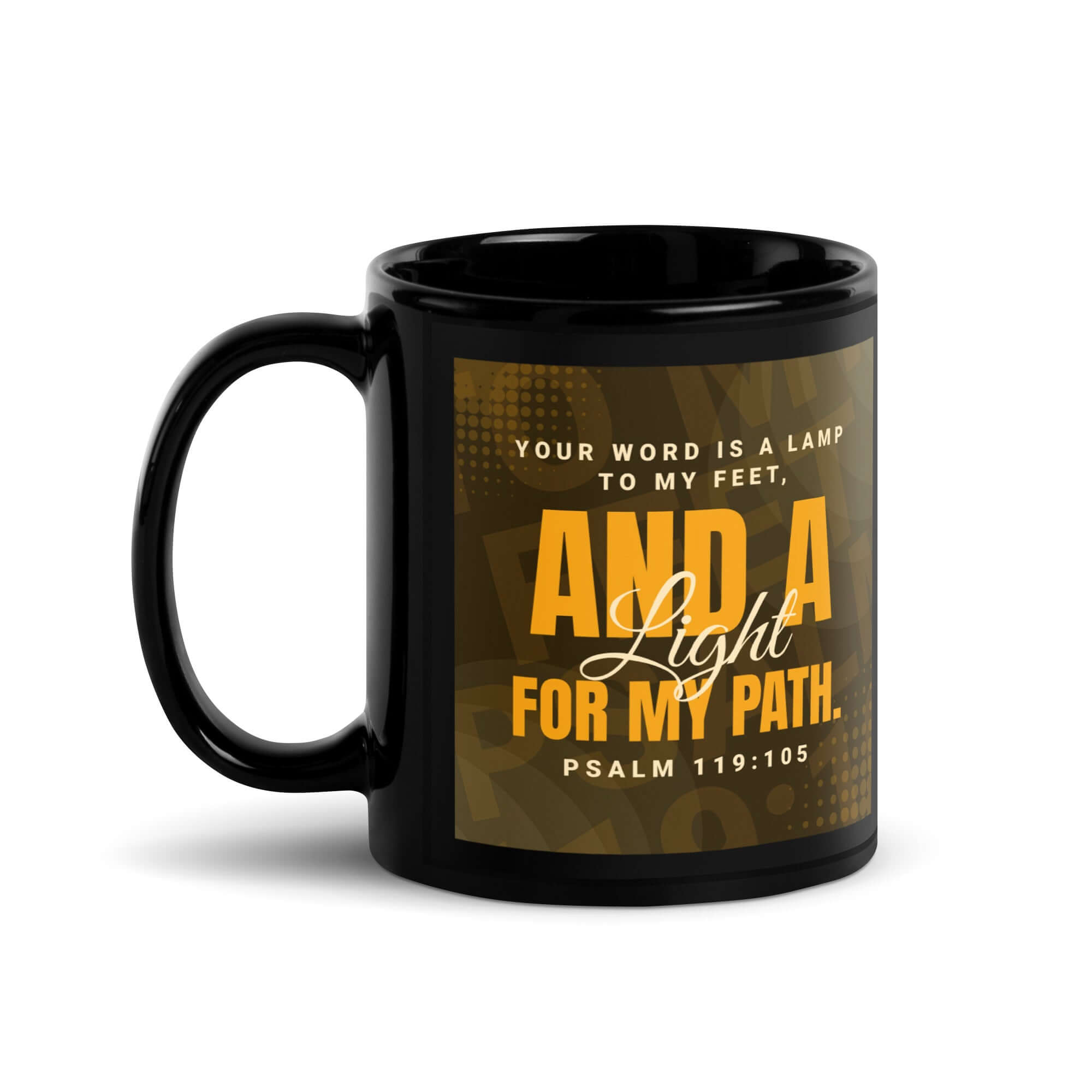 Psalm 119:105 Bible Verse, lamp to my feet Black Glossy Mug 11 oz