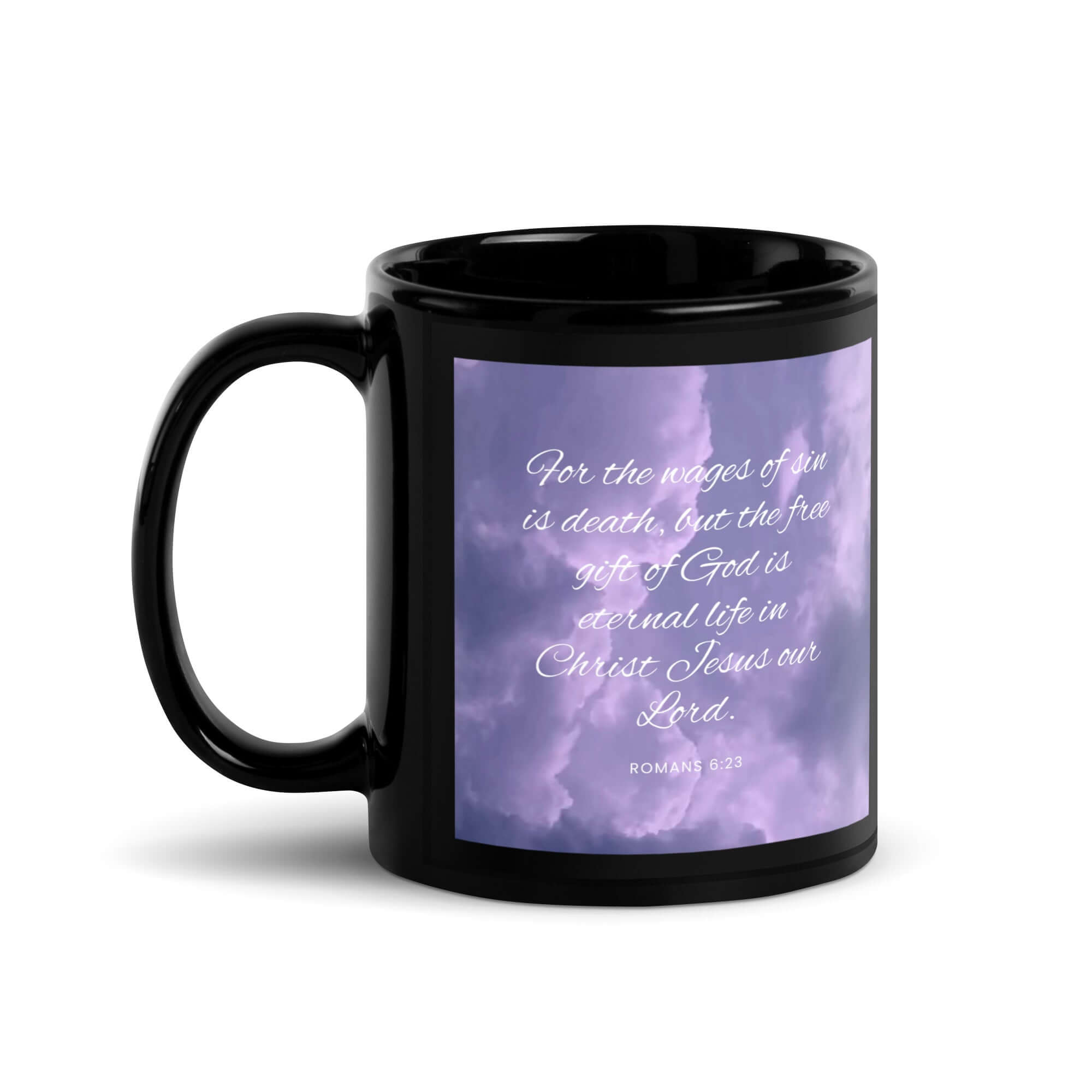 Romans 6:23 Bible Verse, free gift Black Glossy Mug 11 oz