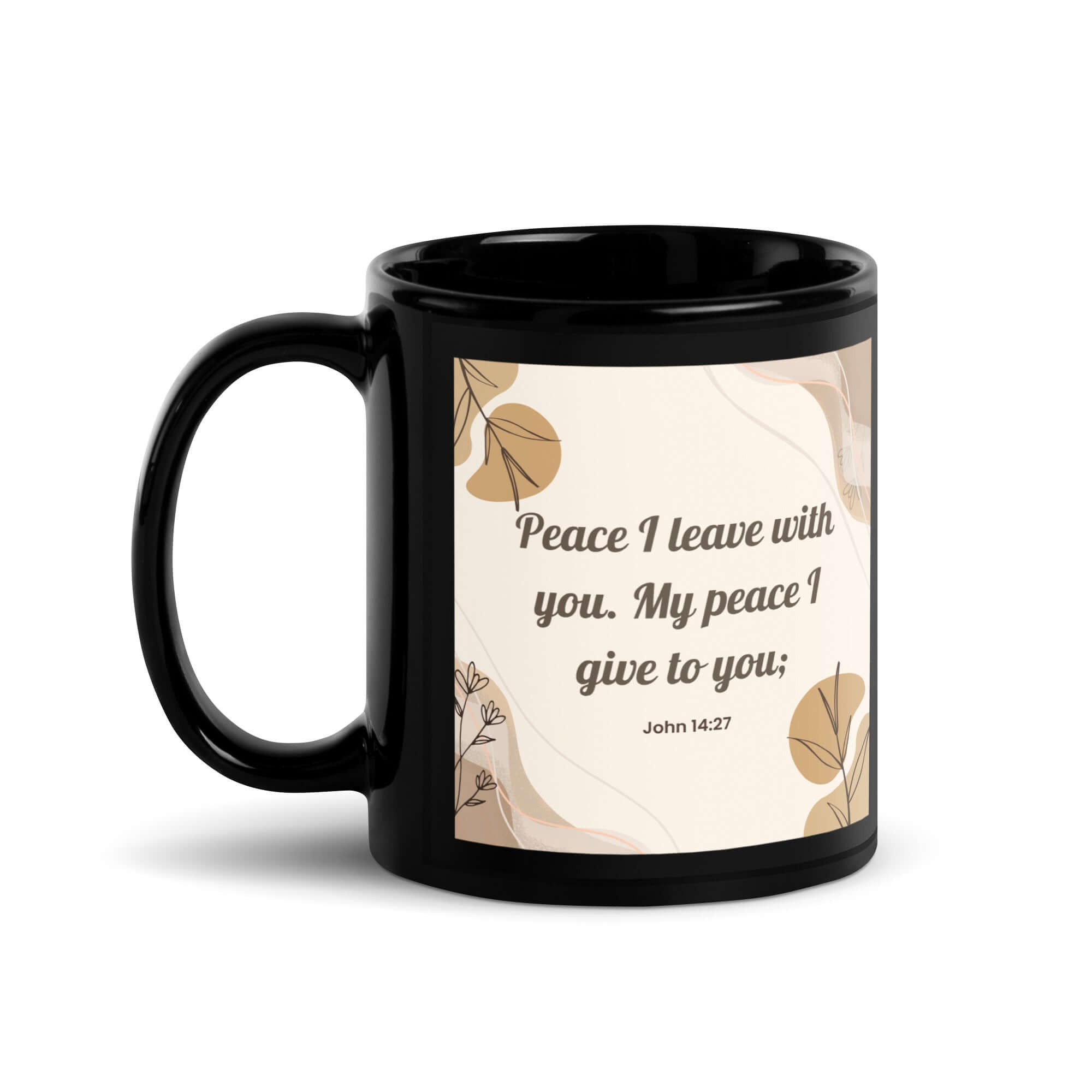 John 14:27 Bible Verse, Peace I Black Glossy Mug 11 oz