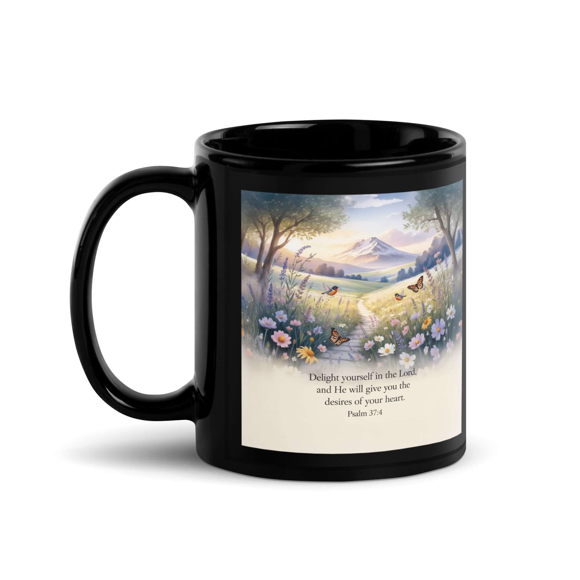 Psalm 37:4 Bible Verse, Delight Black Glossy Mug 11 oz