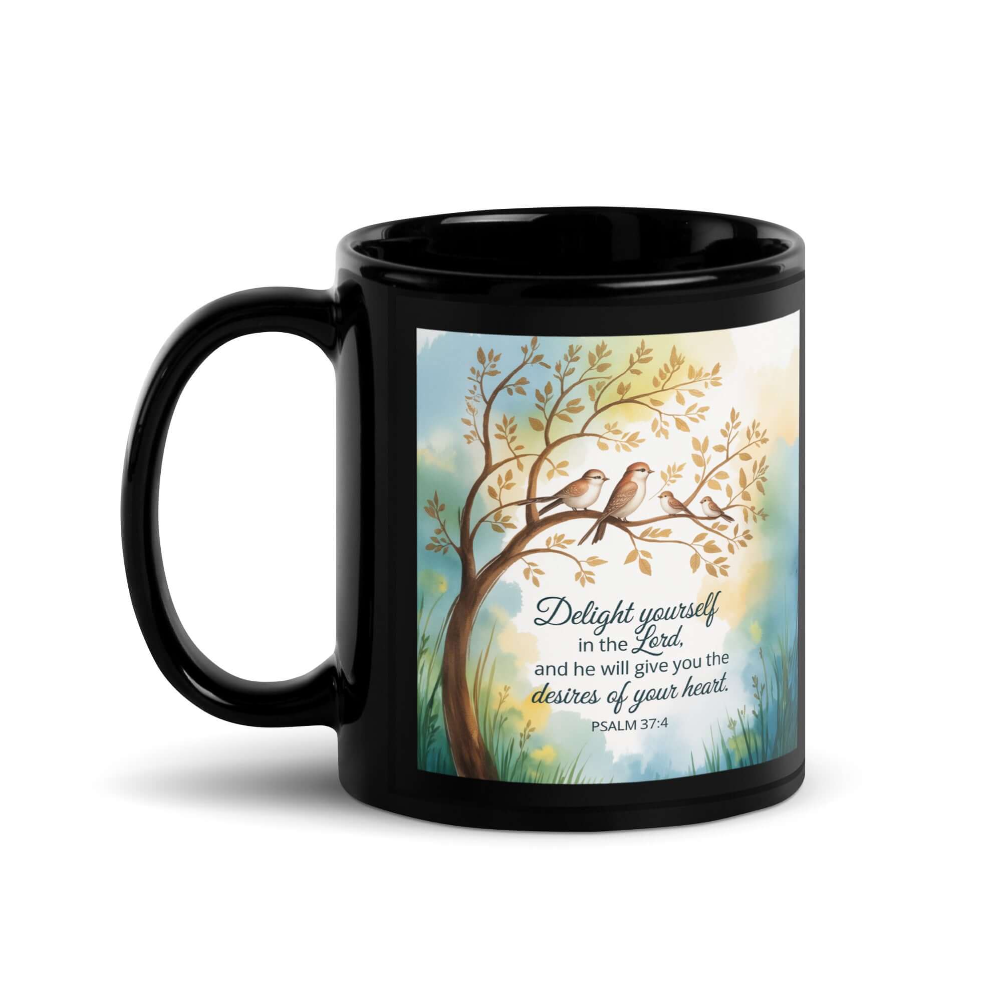 Psalm 37:4 Bible Verse, Yourself Black Glossy Mug 11 oz