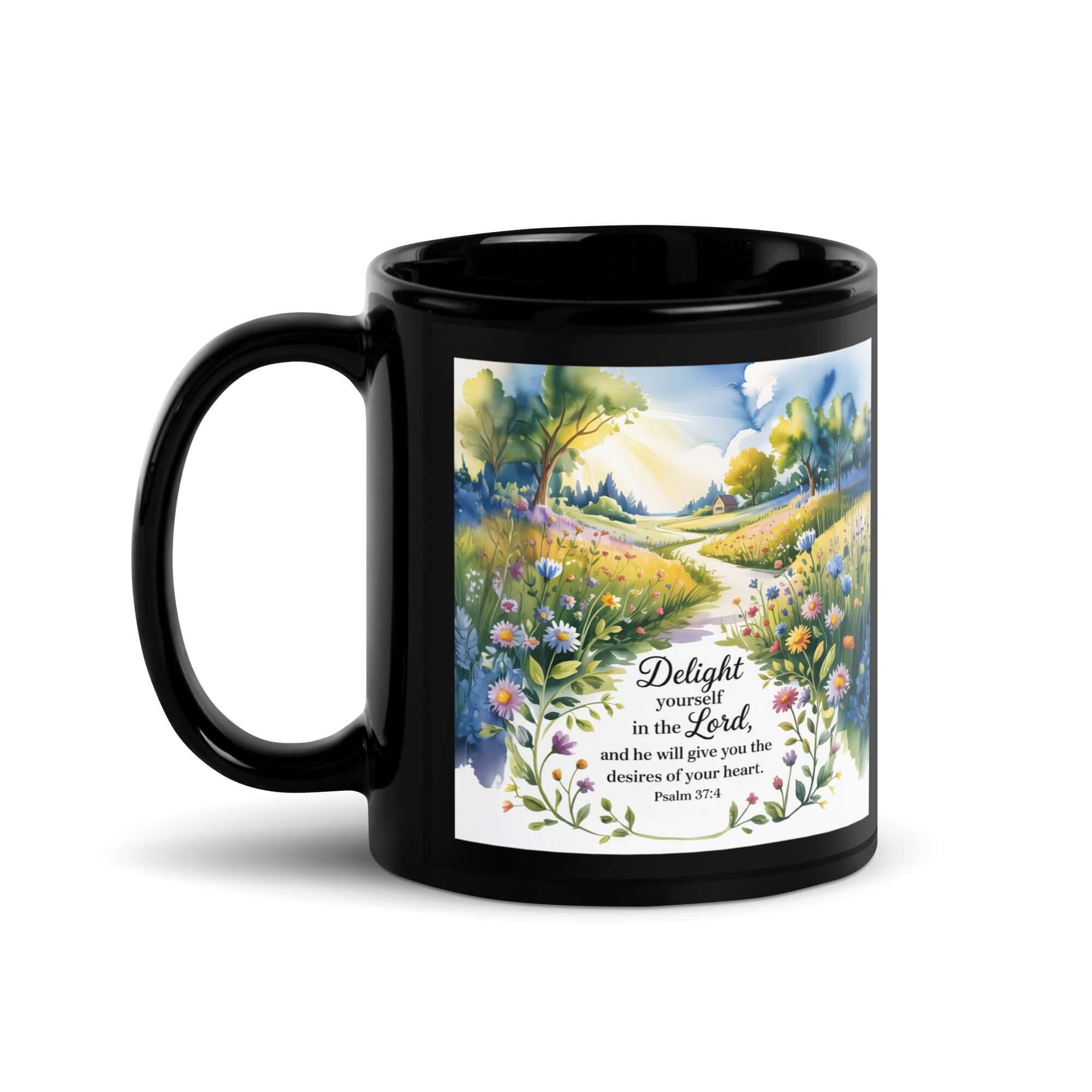 Psalm 37:4 Bible Verse, desires Black Glossy Mug 11 oz