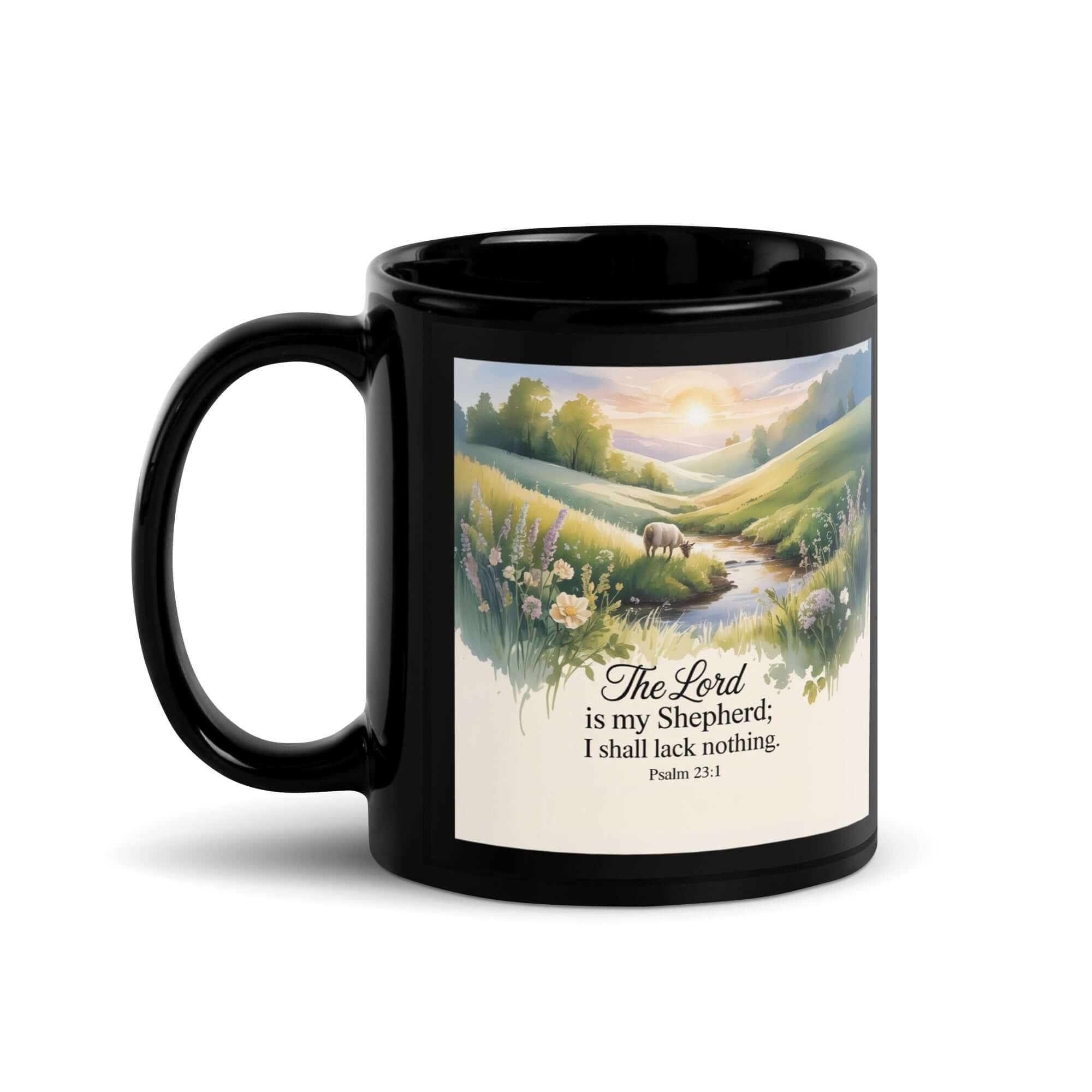 Psalm 23:1 Bible Verse, Lord Black Glossy Mug 11 oz