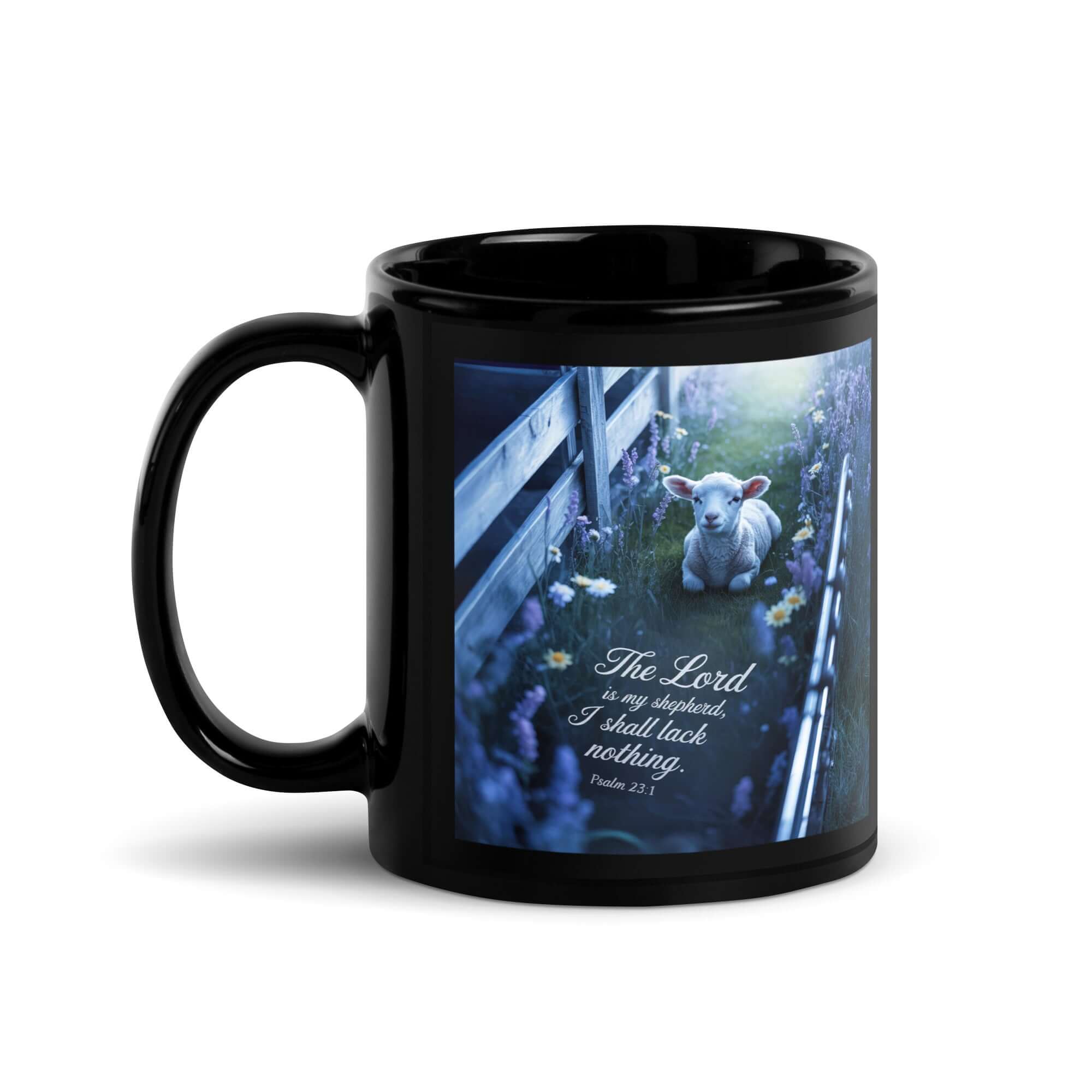 Psalm 23:1 Bible Verse, Shepherd Black Glossy Mug 11 oz