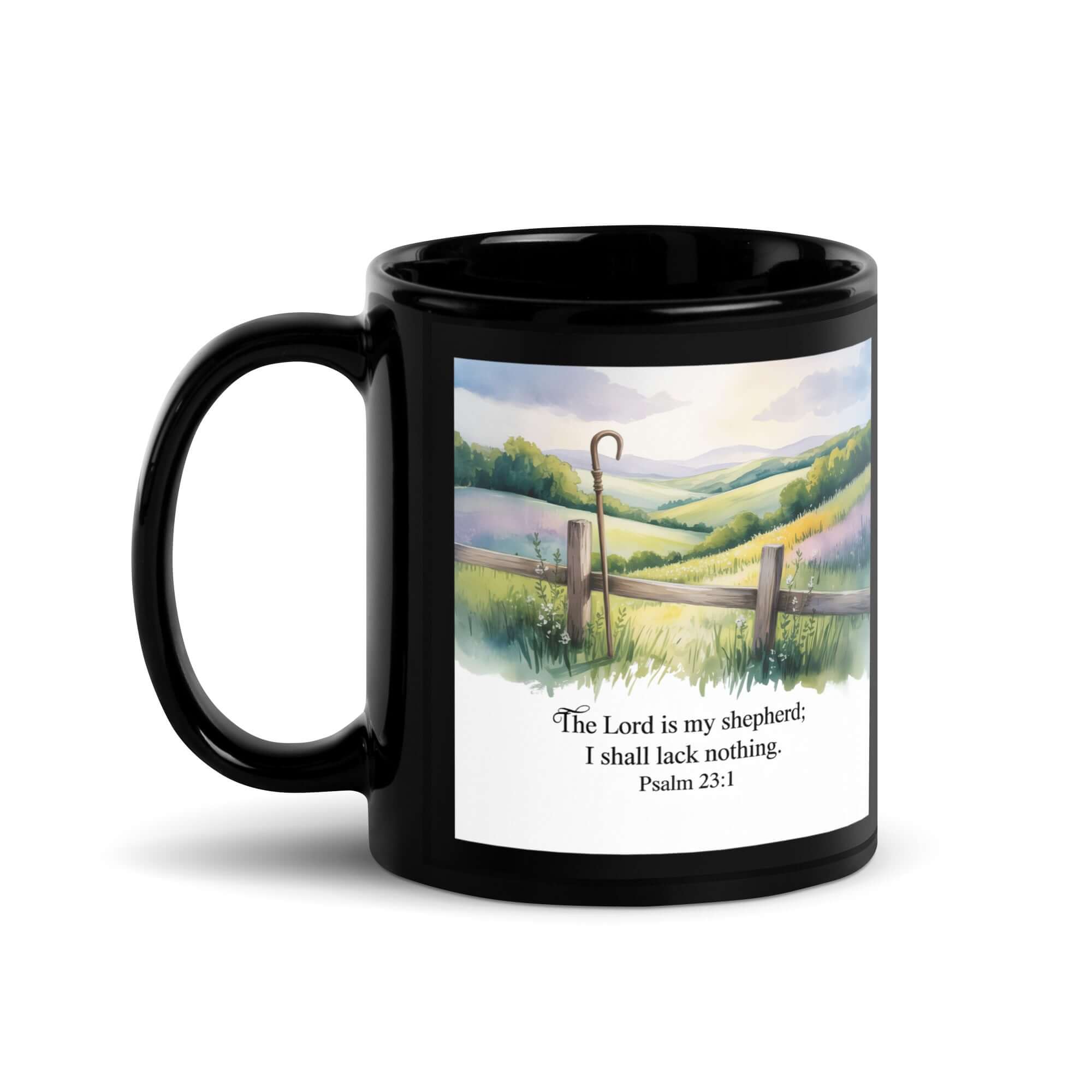 Psalm 23:1 Bible Verse, Lack Black Glossy Mug 11 oz