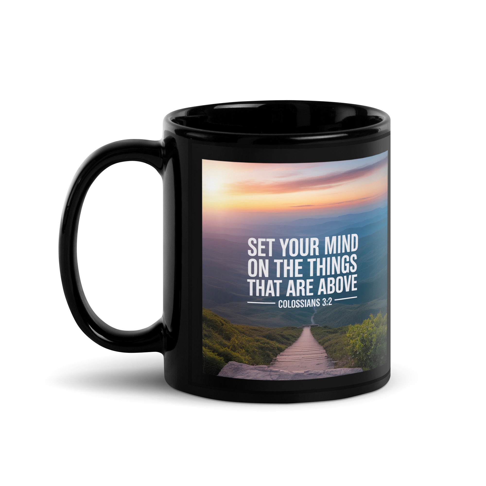 Colossians 3:2 Bible Verse your mind Black Glossy Mug 11 oz