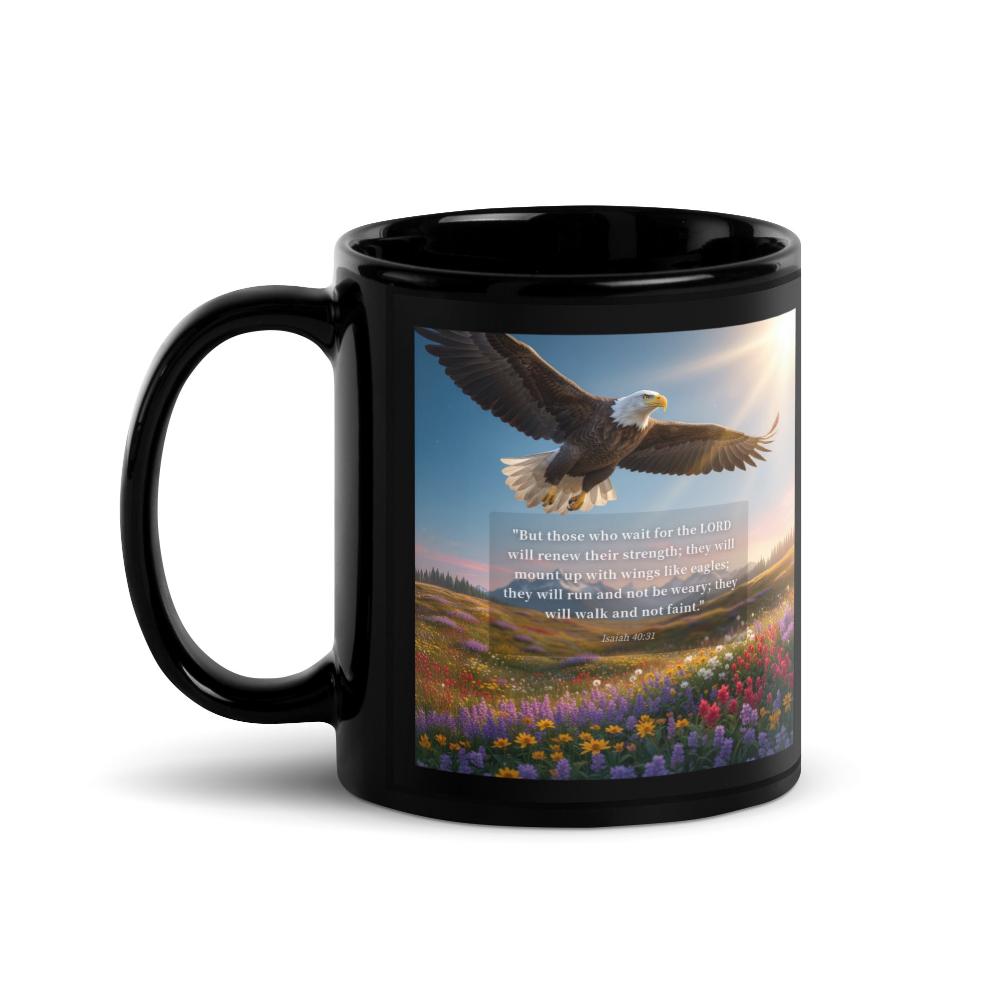 Isaiah 40:31 Bible Verse Who Wait Black Glossy Mug 11 oz