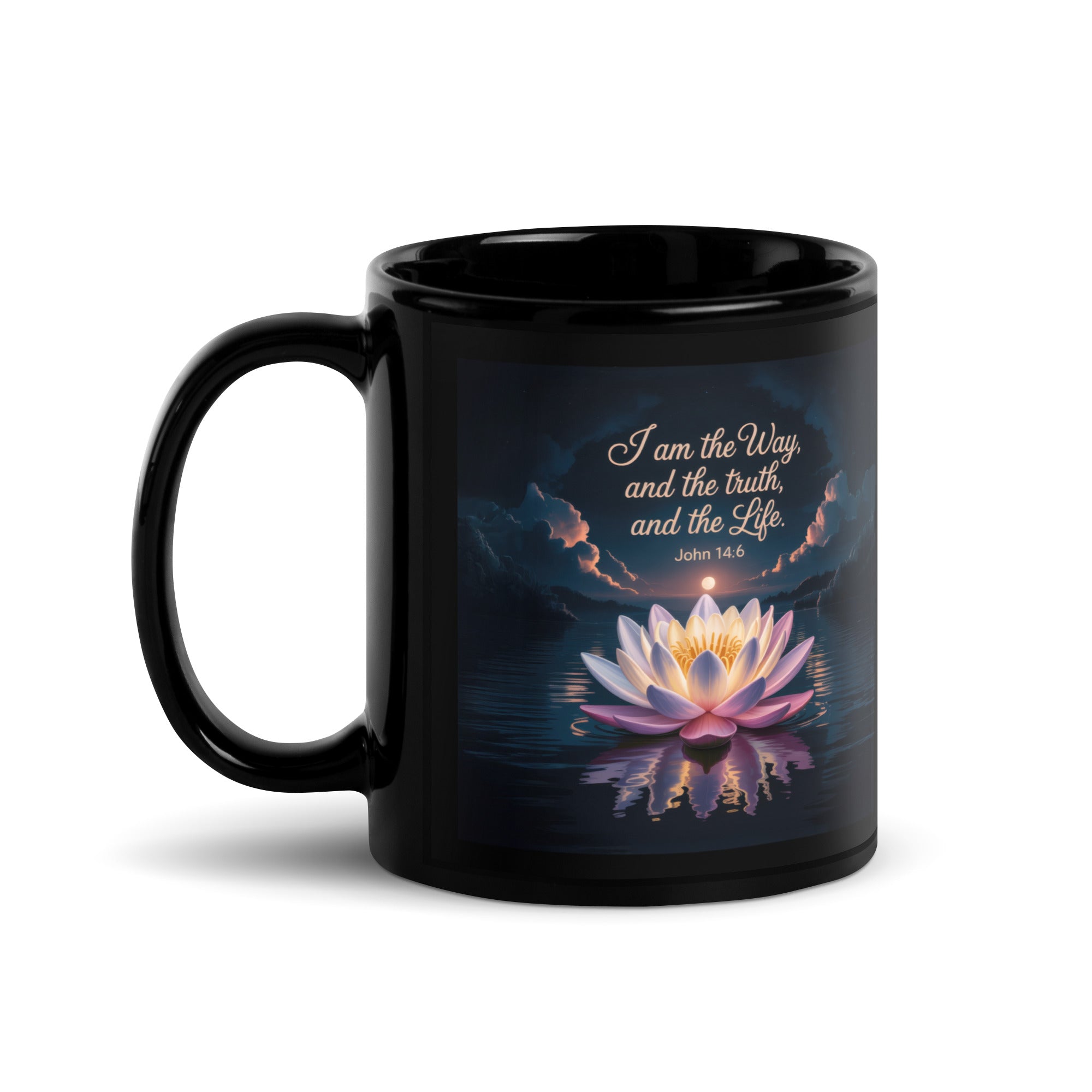 John 14:6 Bible Verse The Way Black Glossy Mug 11 oz