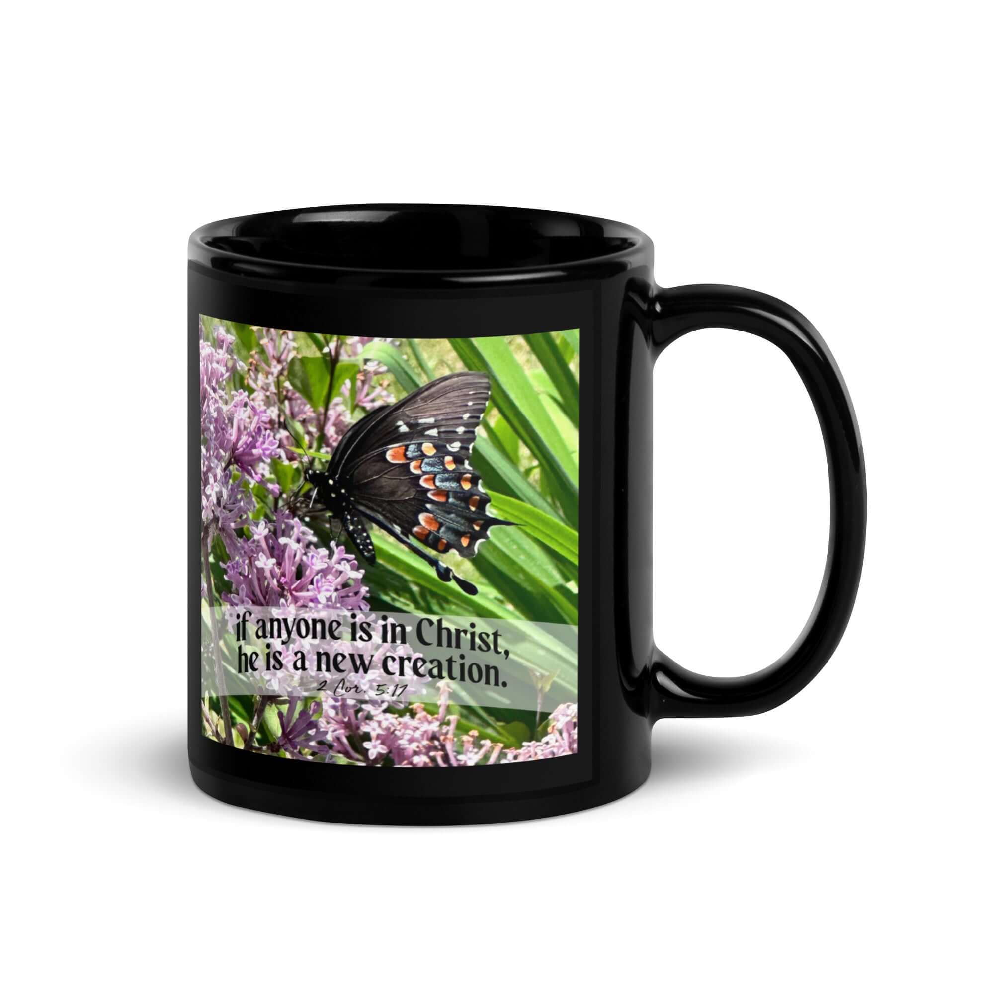 2 Corinthians 5:17 Bible Verse, Butterfly Black Glossy Mug