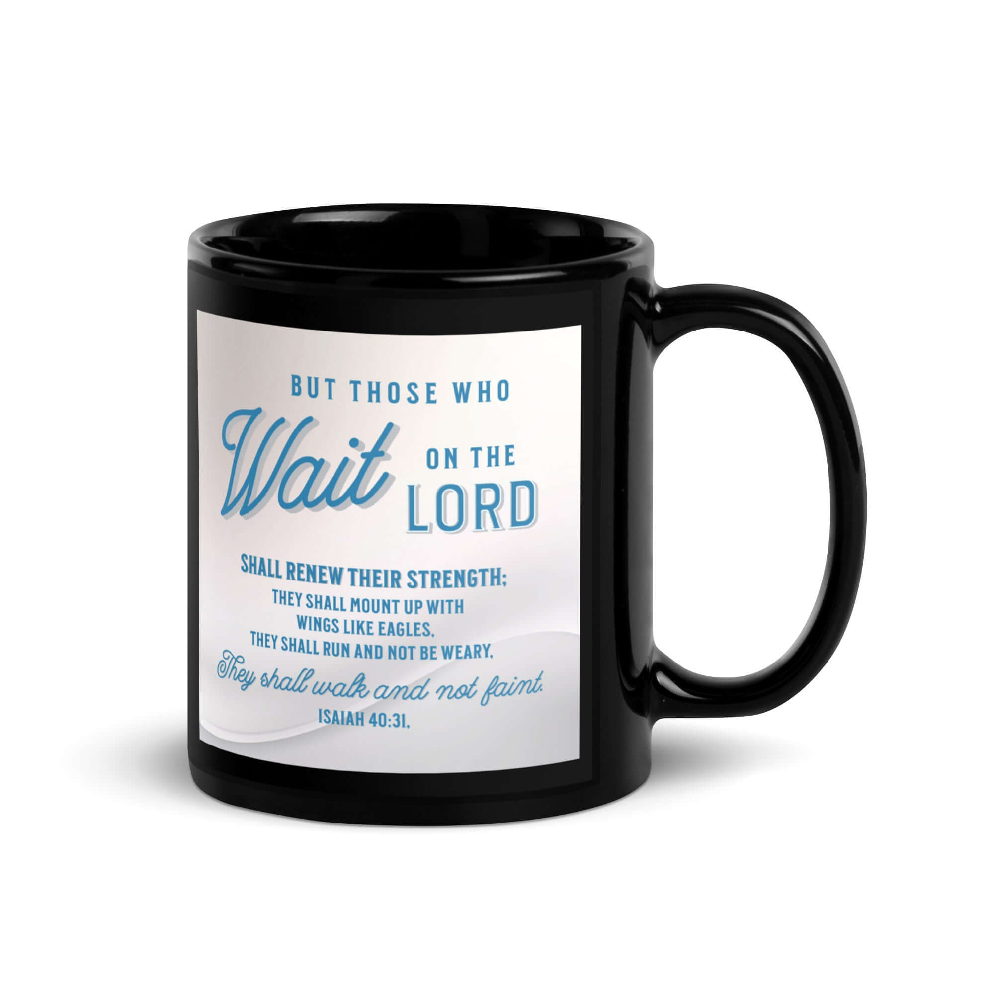 Isaiah 40:31 Bible Verse, Wings like Eagles Black Glossy Mug