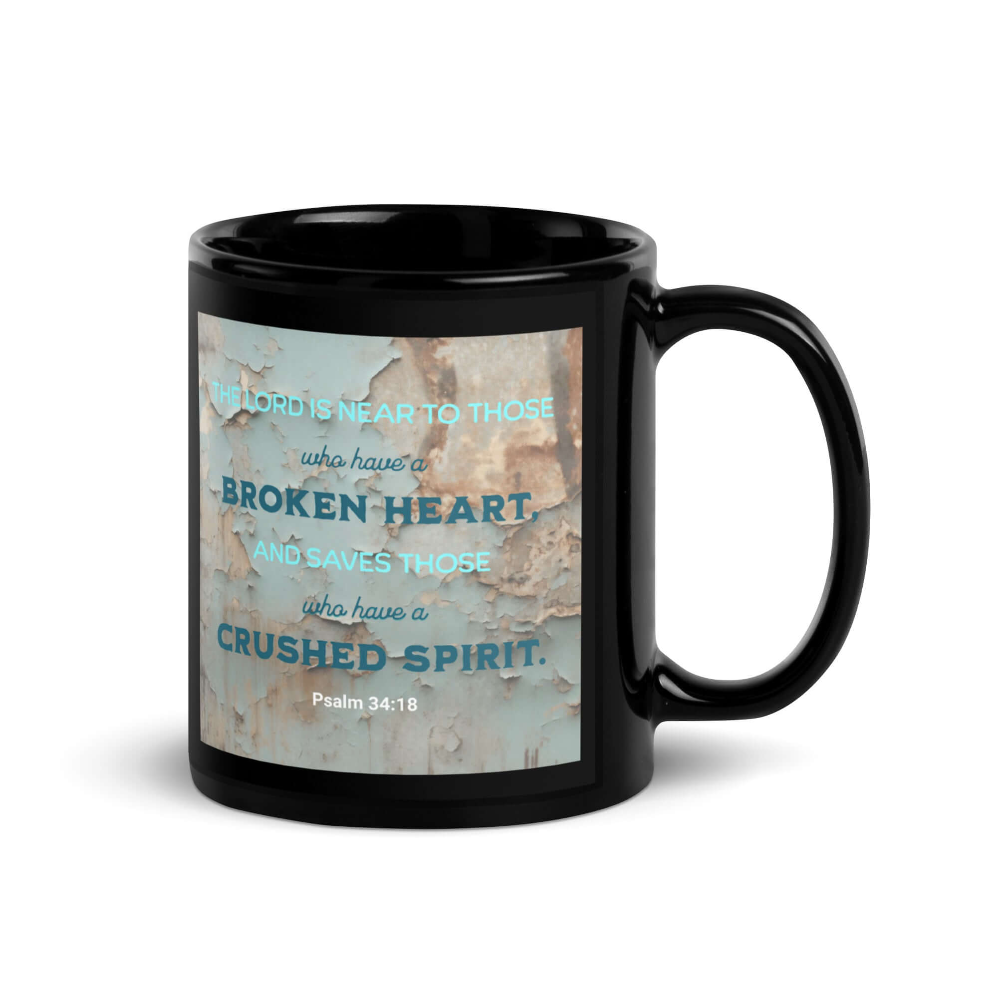 Psalm 34:18 Bible Verse, The LORD is Near Black Glossy Mug