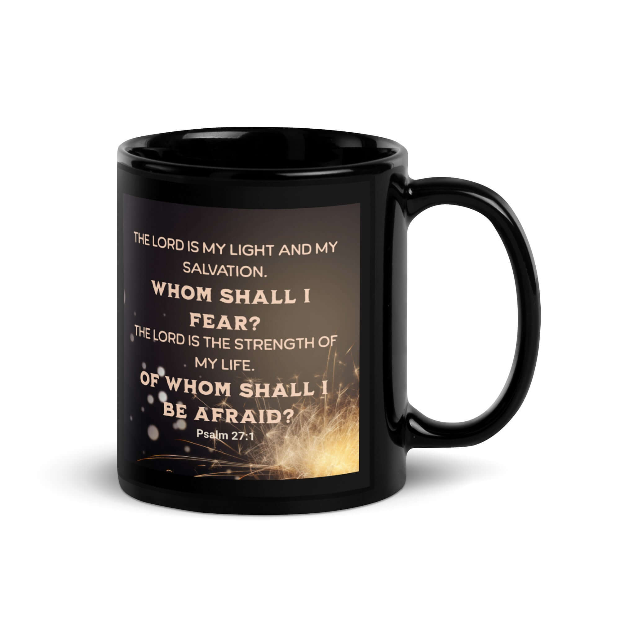 Psalm 27:1 Bible Verse, The LORD is My Light Black Glossy Mug