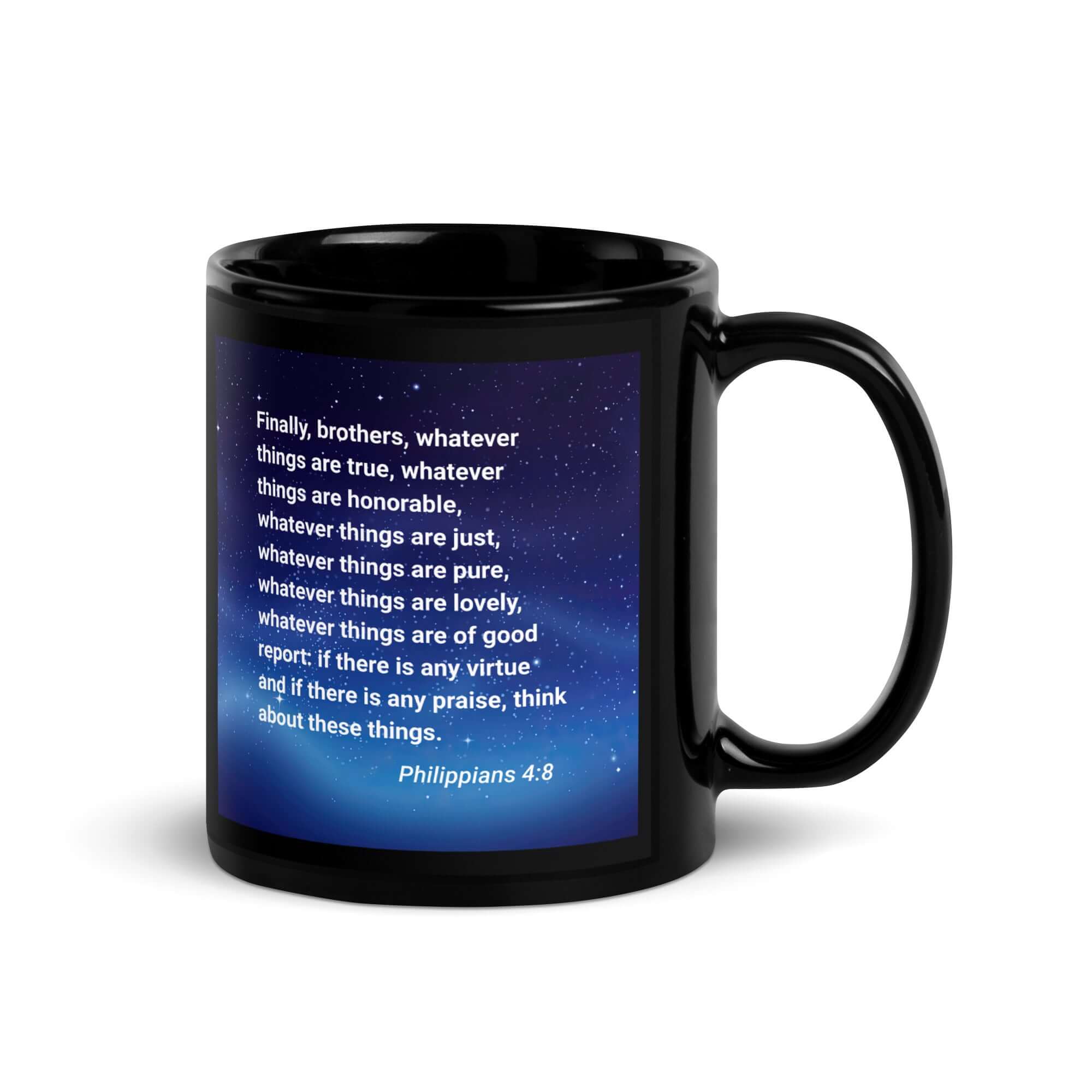 Philippians 4:8 Bible Verse, Think these things Black Glossy Mug