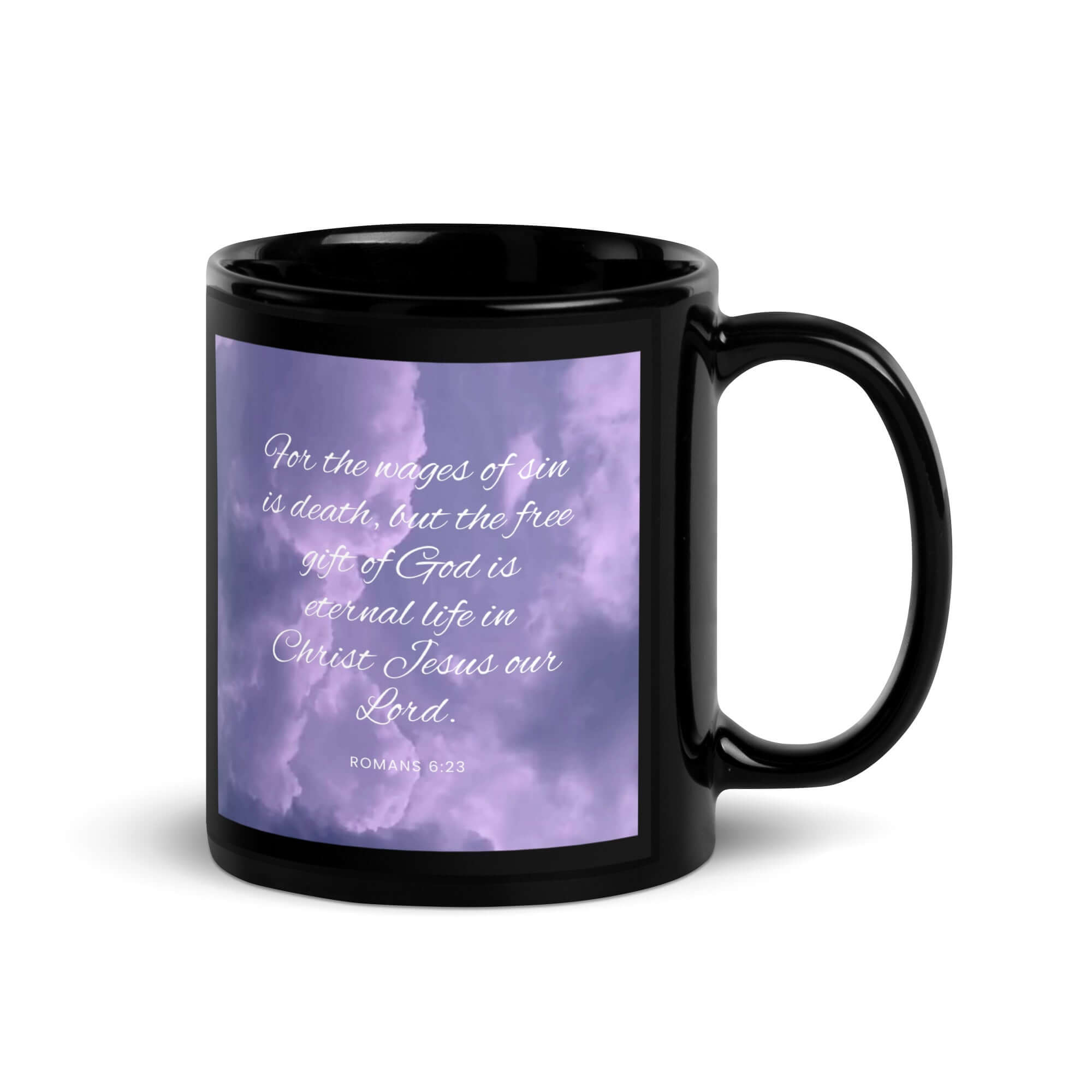 Romans 6:23 Bible Verse, free gift Black Glossy Mug