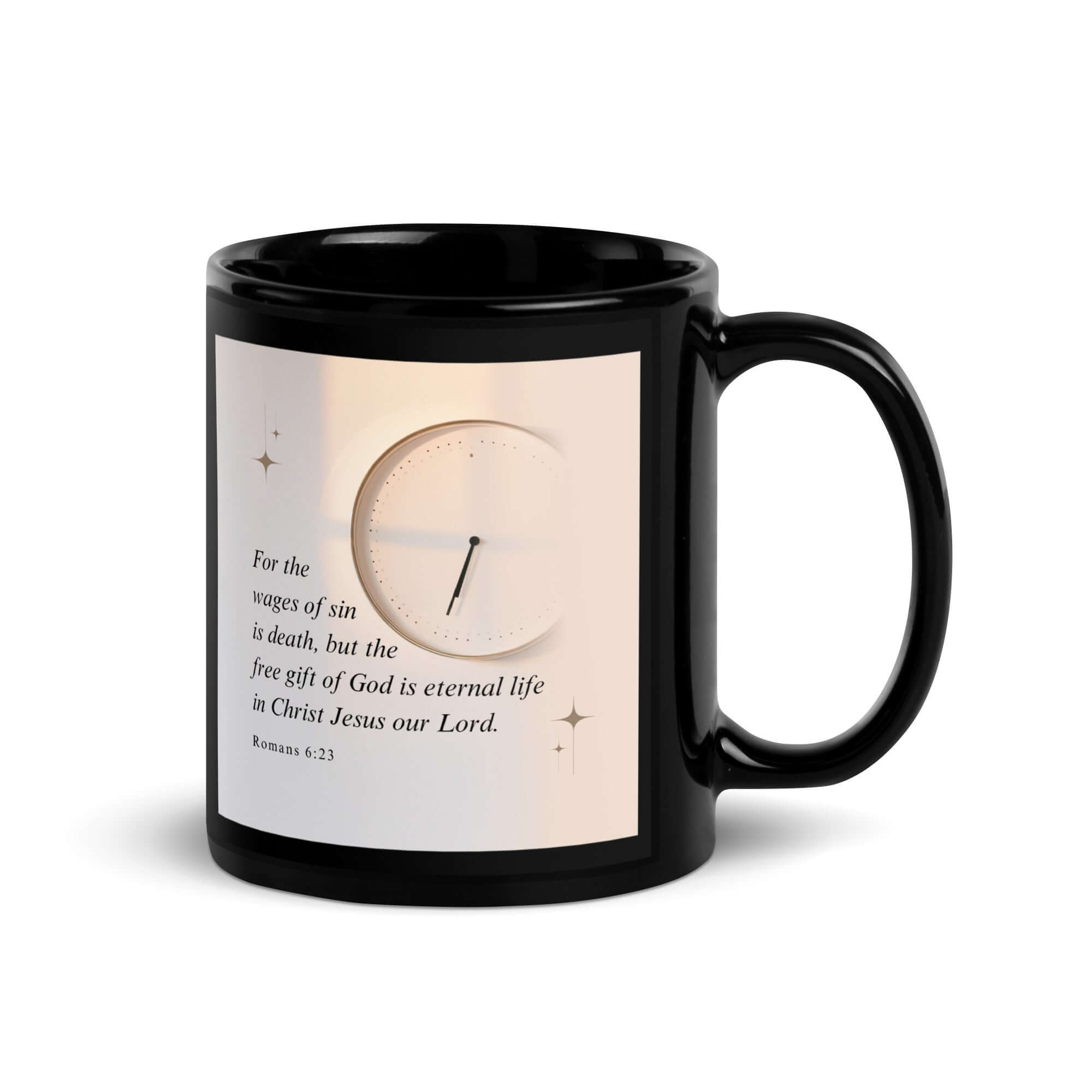 Romans 6:23 Bible Verse, our Lord Black Glossy Mug